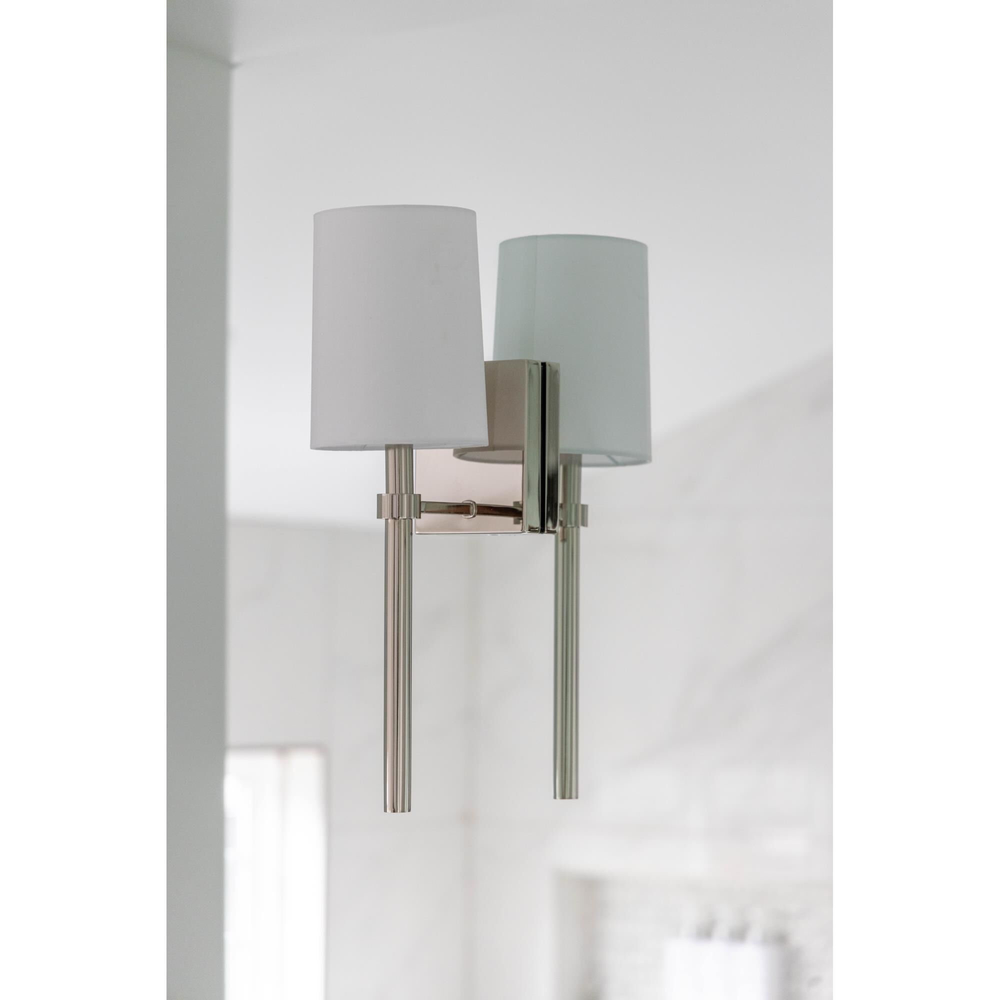 Shown in Polished Nickel finish and Silk glass and White shade