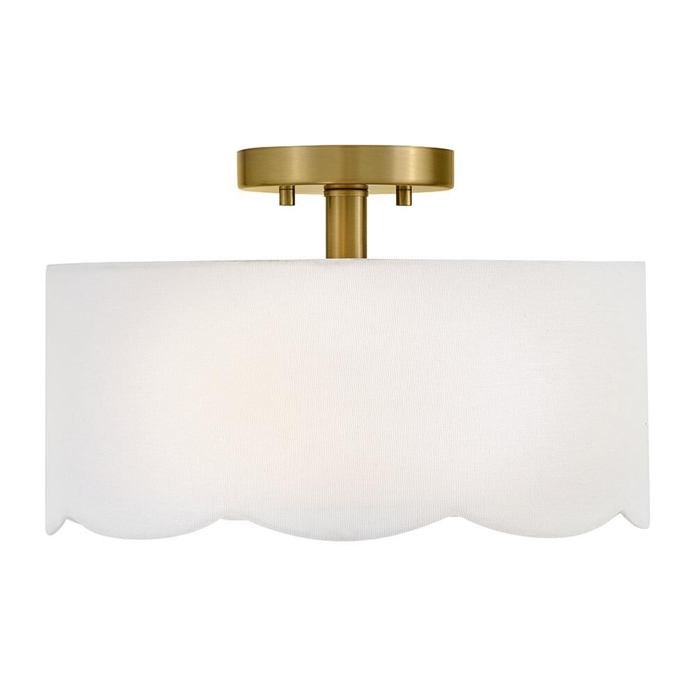 Shown in Lacquered Brass finish and Inside Etched glass and Off-White Linen shade