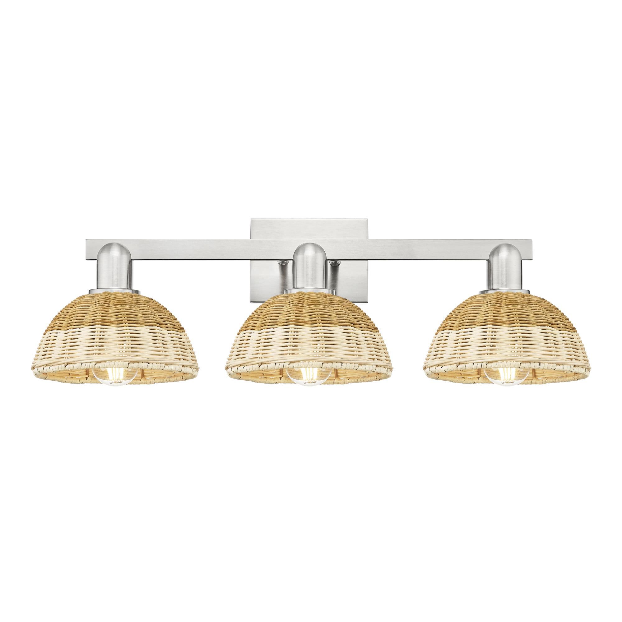 Shown in Brushed Satin Nickel finish and Natural Fiber shade