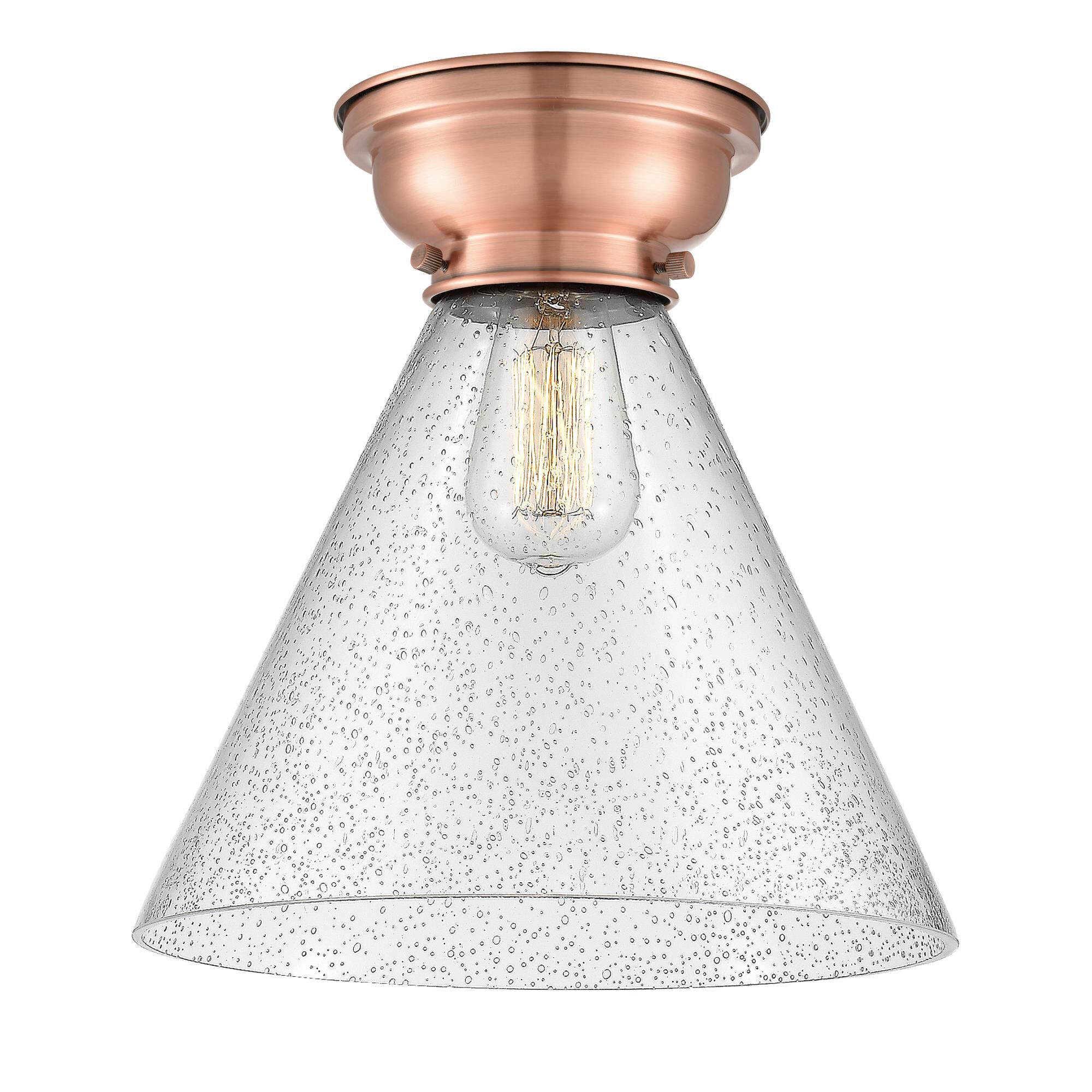 Shown in Antique Copper finish and Seeded glass