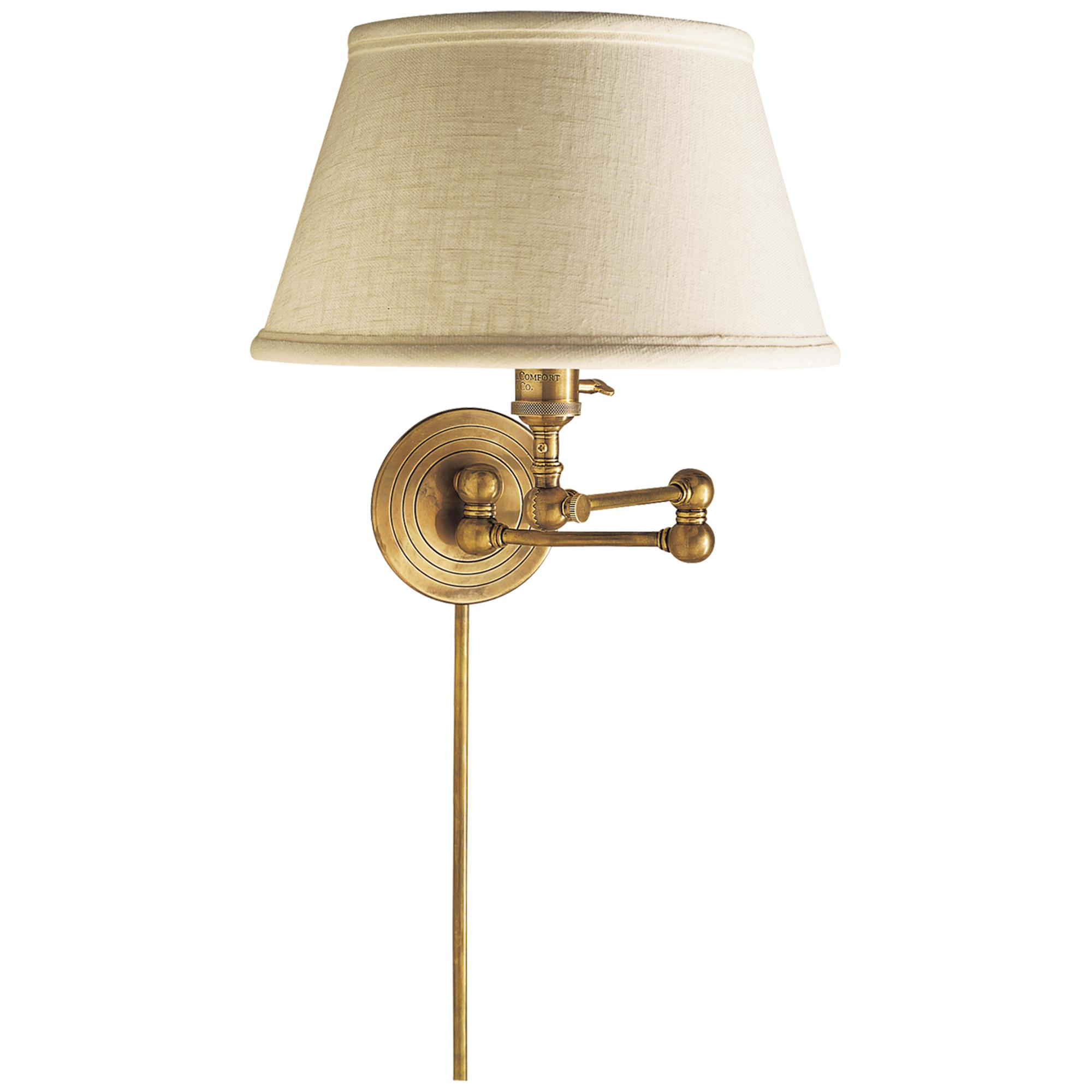 Shown in Hand-Rubbed Antique Brass finish and Linen shade