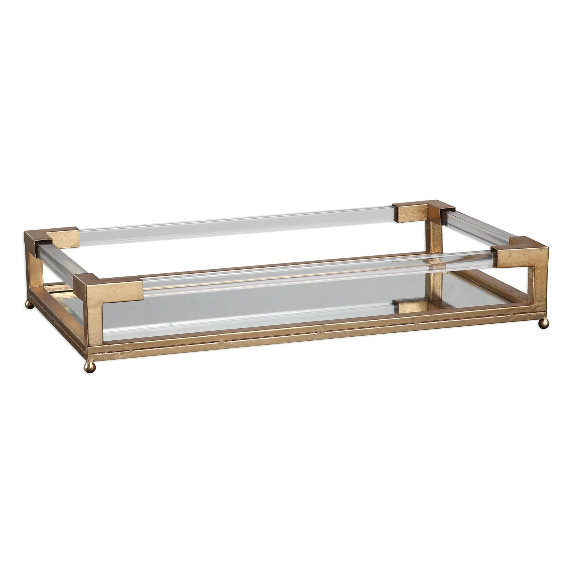 Shown in Hand Forged Iron Frame Finished In Lightly Antiqued Gold Leaf Accented With Suspended, Clear Acrylic finish
