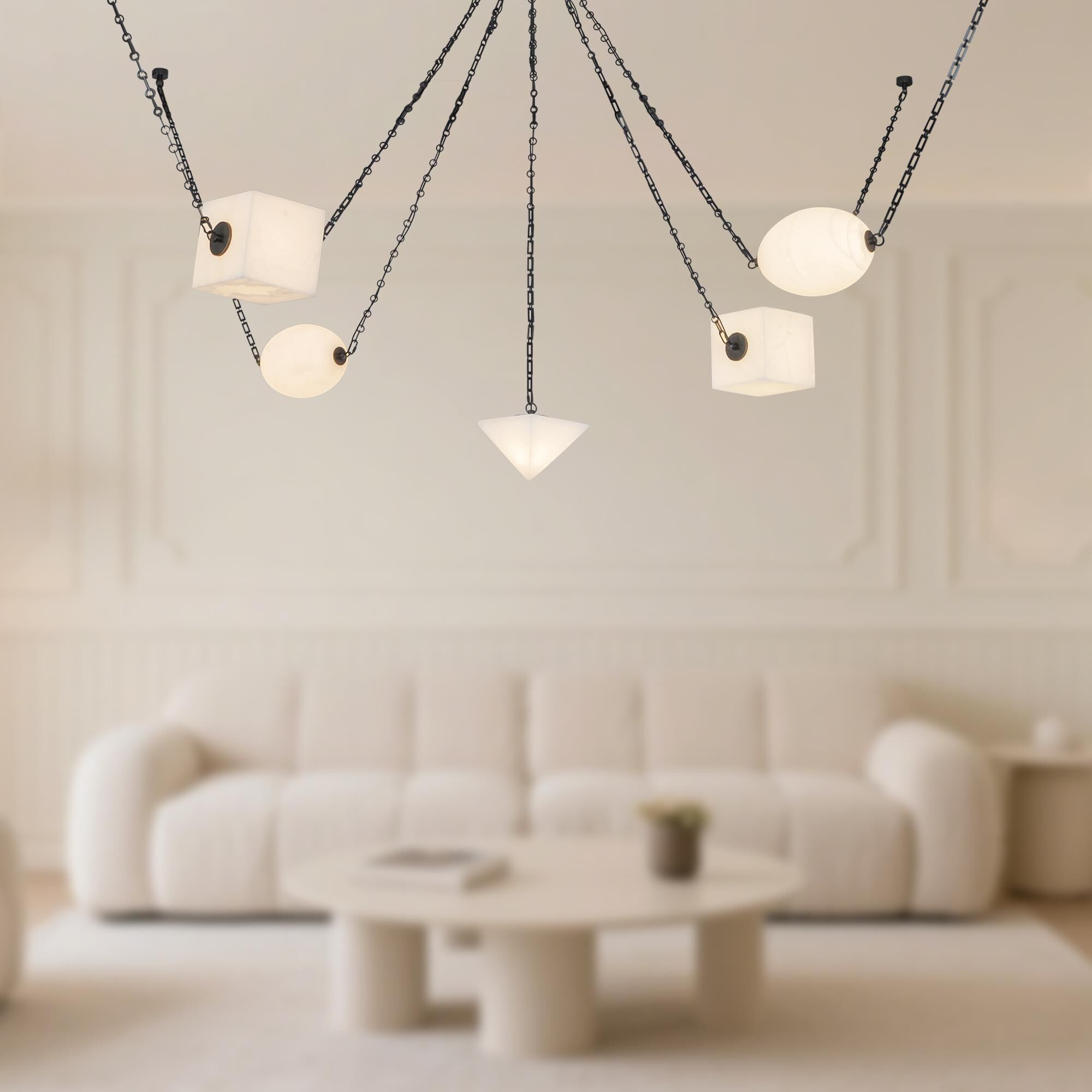 Shown in Urban Bronze finish and Alabaster glass