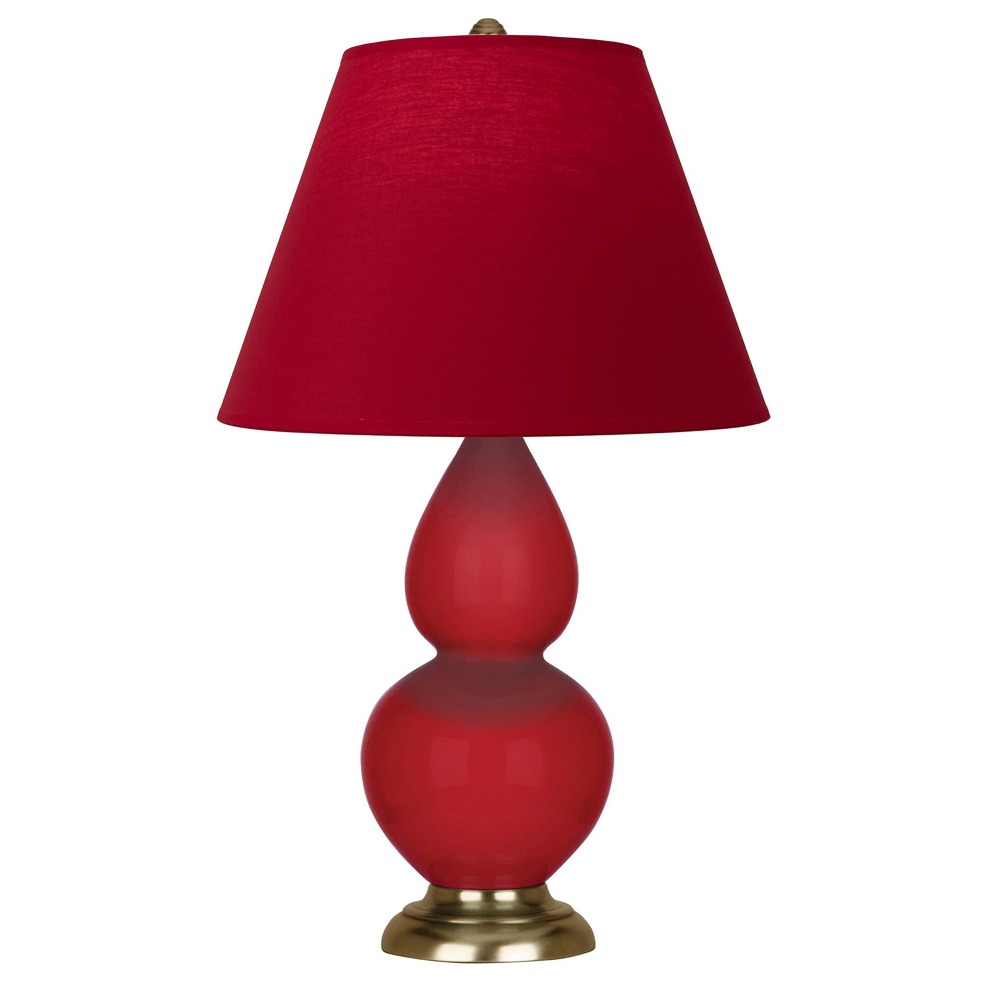 Shown in Ruby Red finish and Rose Red with Ink Black Lining shade and Antique Brass accent