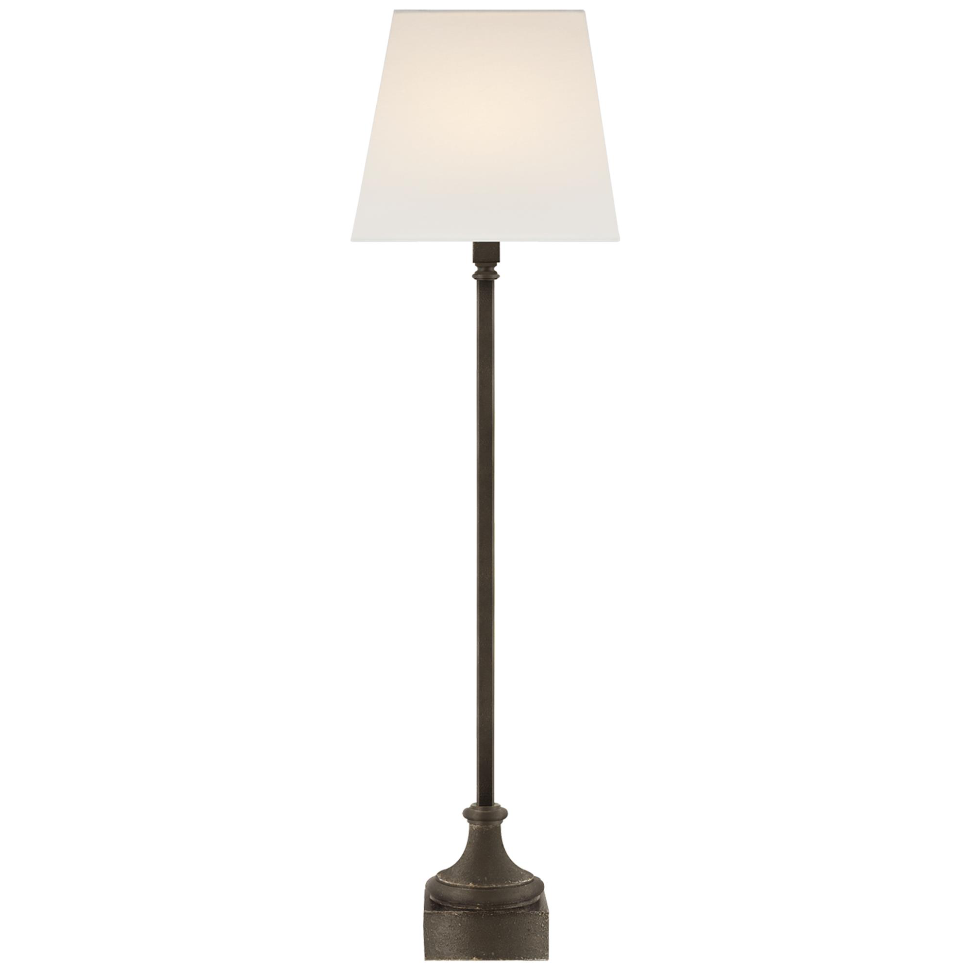 Shown in Aged Iron finish and Linen shade