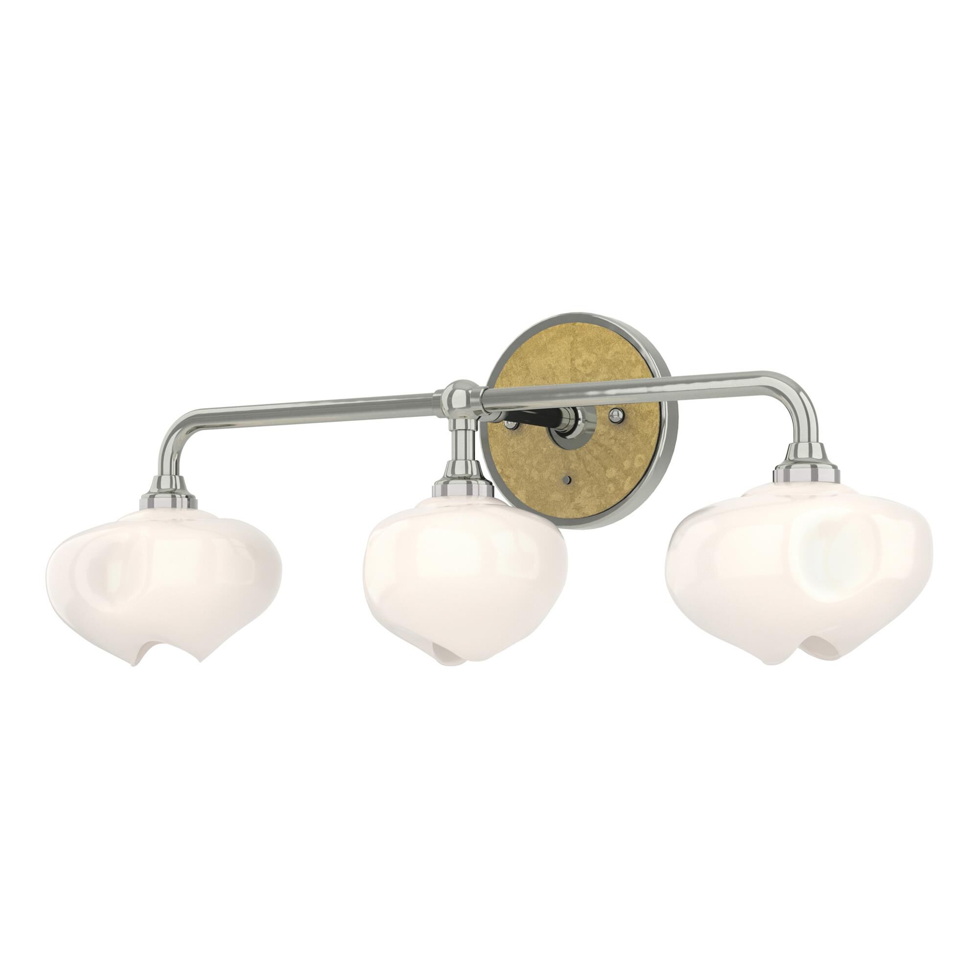 Shown in Sterling finish and Frosted glass and Modern Brass accent