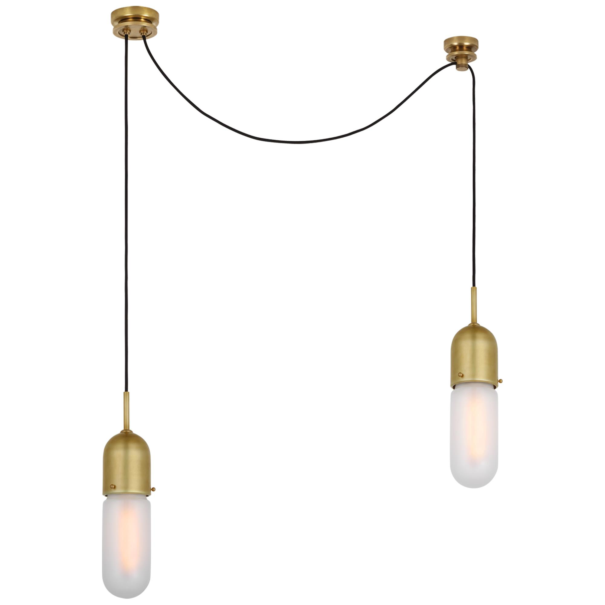 Shown in Hand-Rubbed Antique Brass finish and Frosted glass