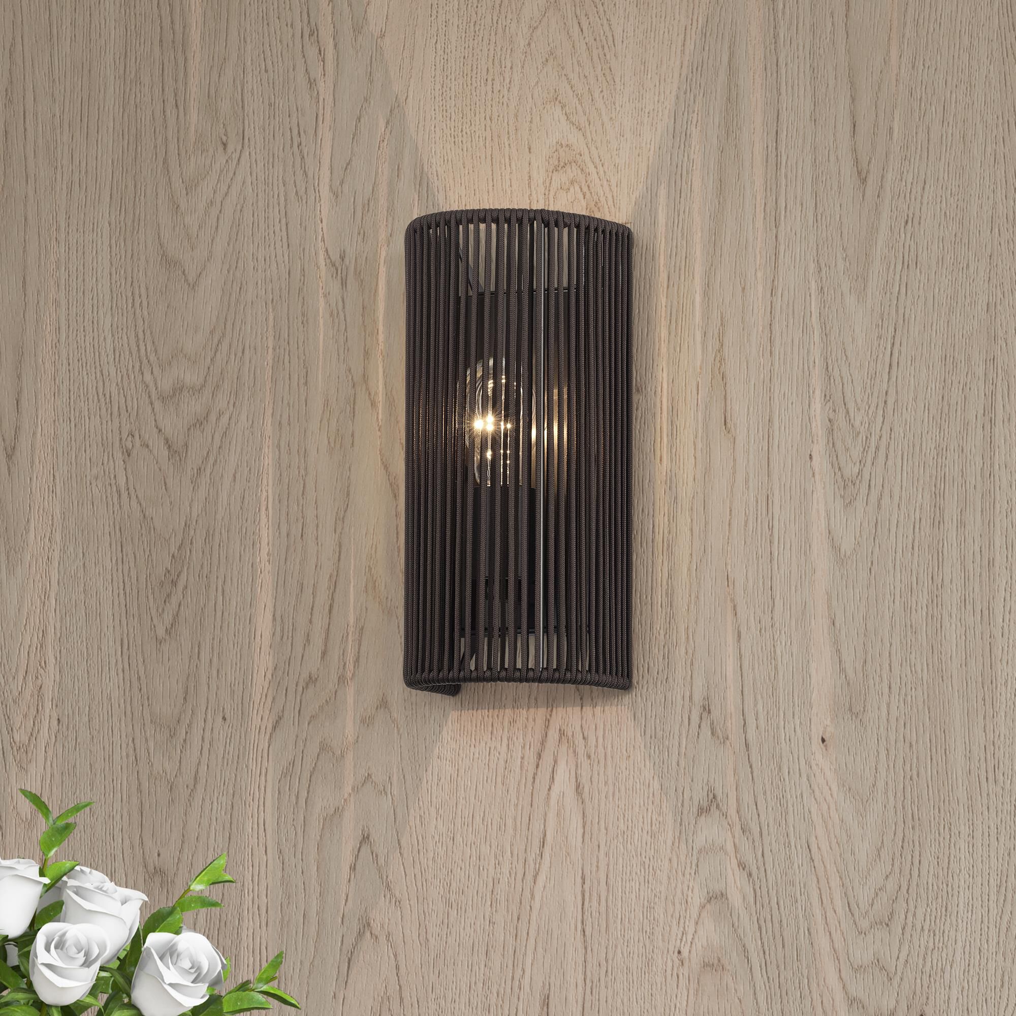 Shown in English Bronze finish and Hand-Woven Dark Chocolate Color Polyester Rope shade