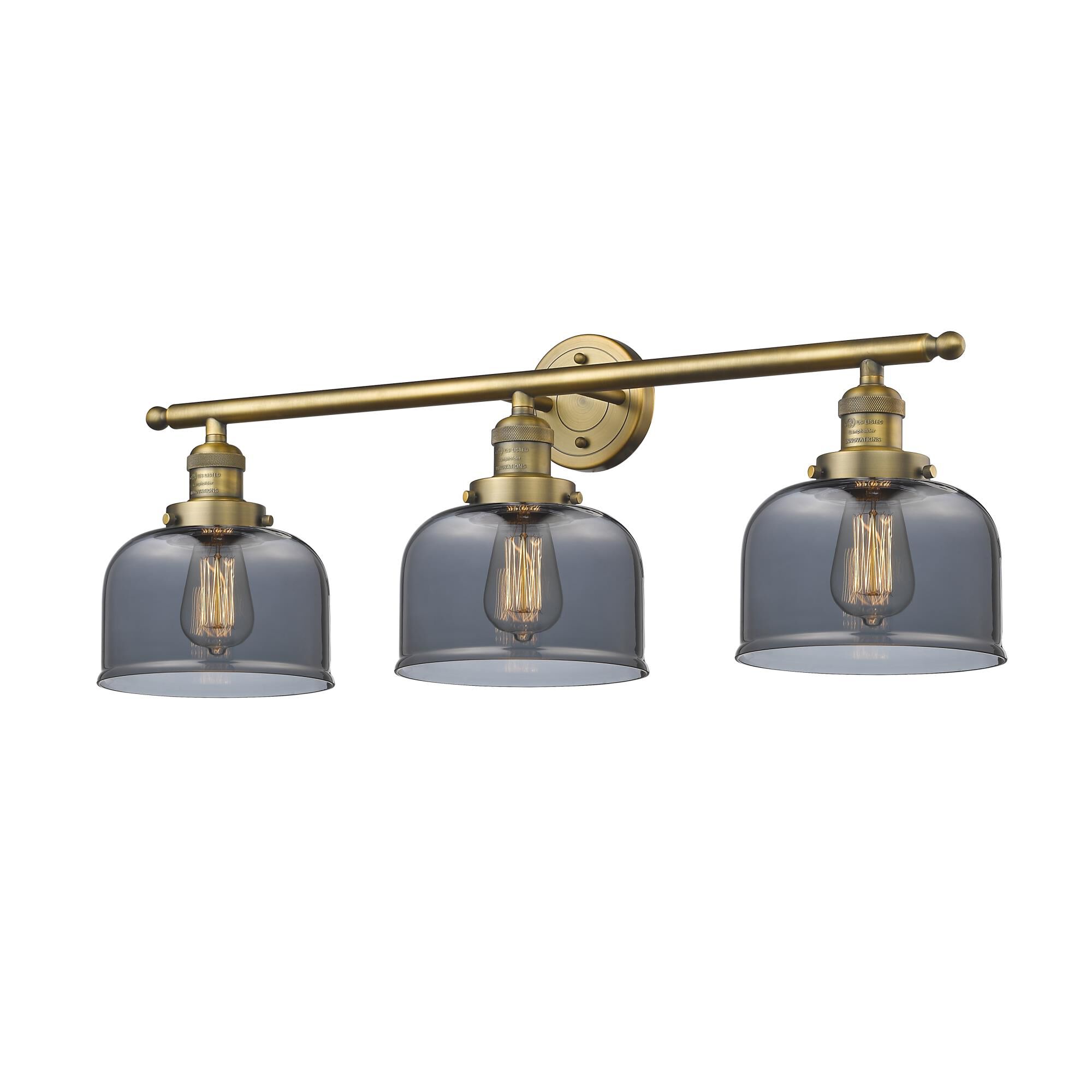 Shown in Brushed Brass finish and Plated Smoked glass