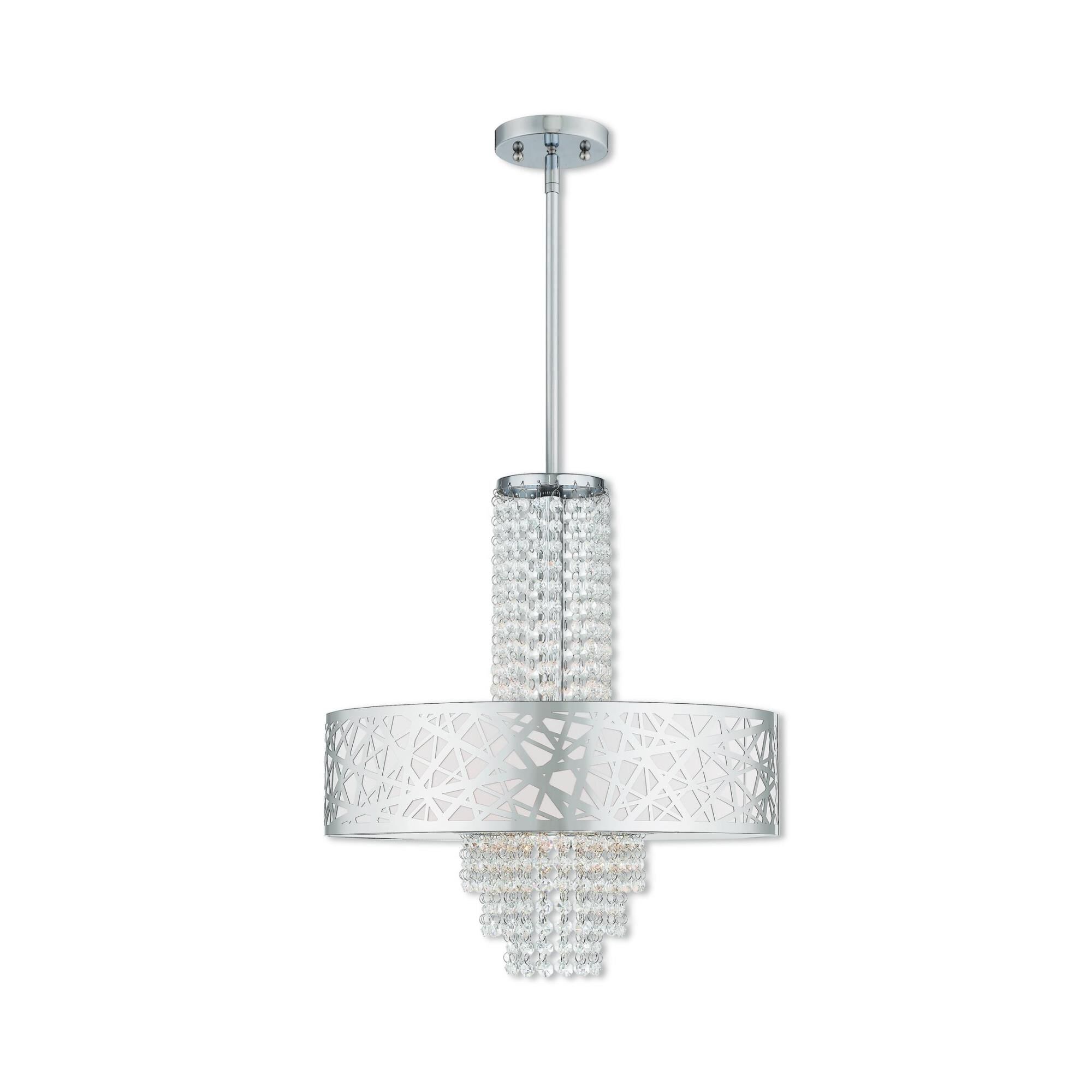 Shown in Polished Chrome finish and Off-White Fabric Hardback  Inside & Clear Crystals shade