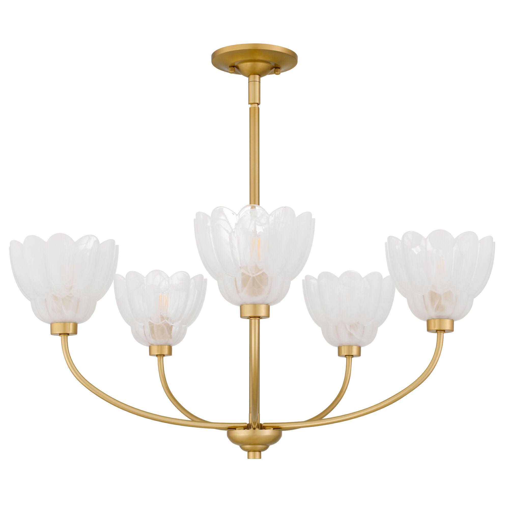 Shown in Brushed Gold finish and Alabaster Glass shade