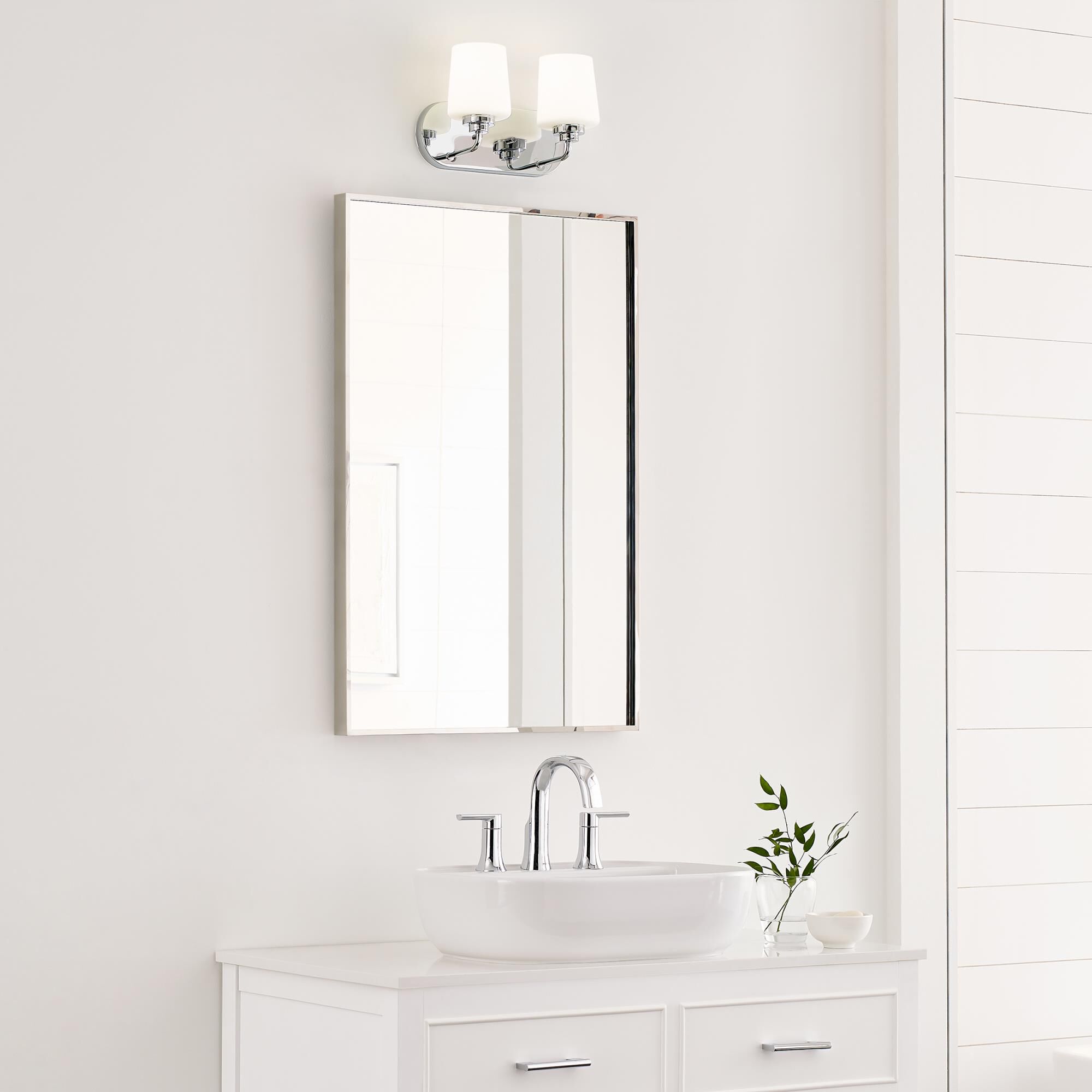 Shown in Chrome finish and Etched with White Inside glass