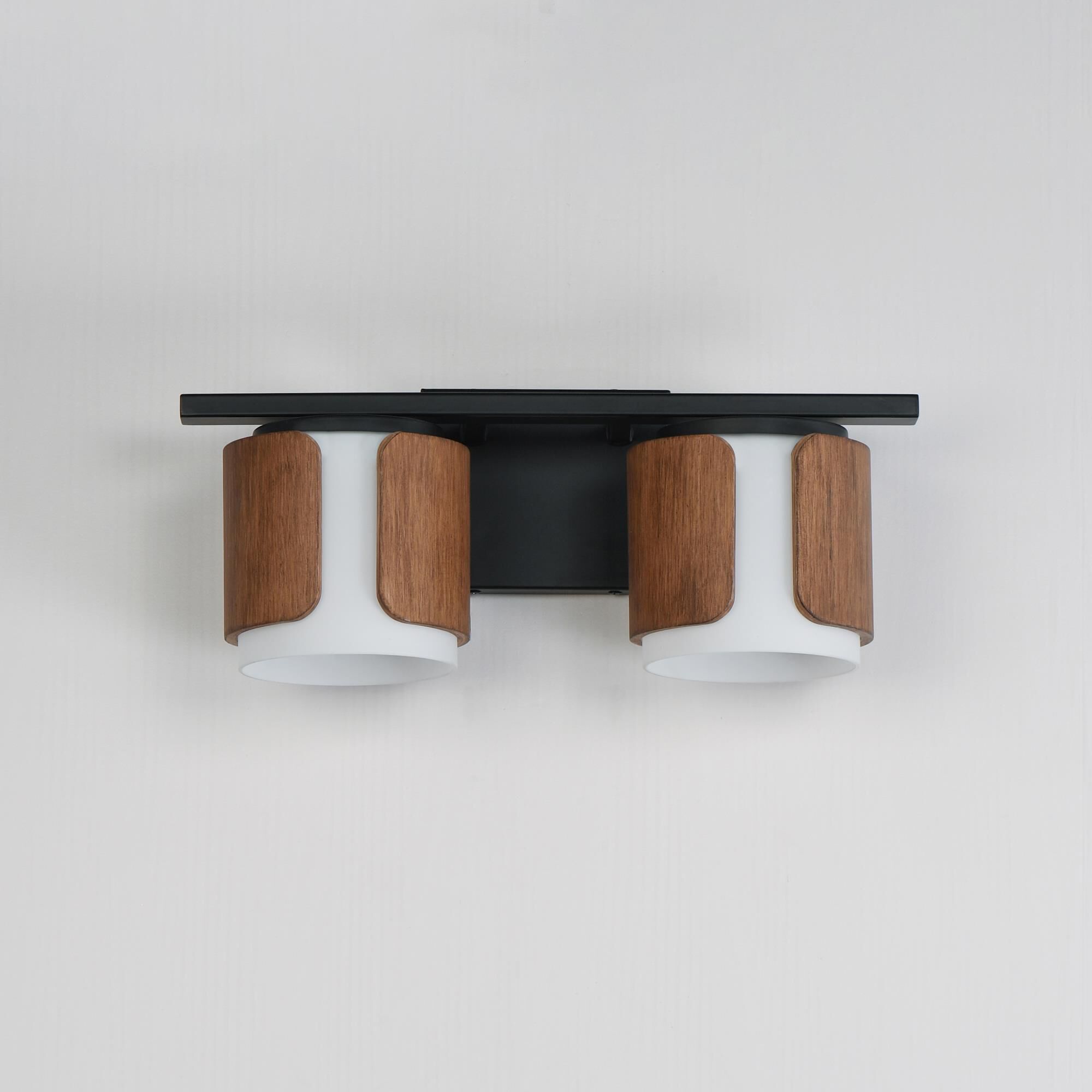 Shown in Walnut and Black finish and Satin White glass