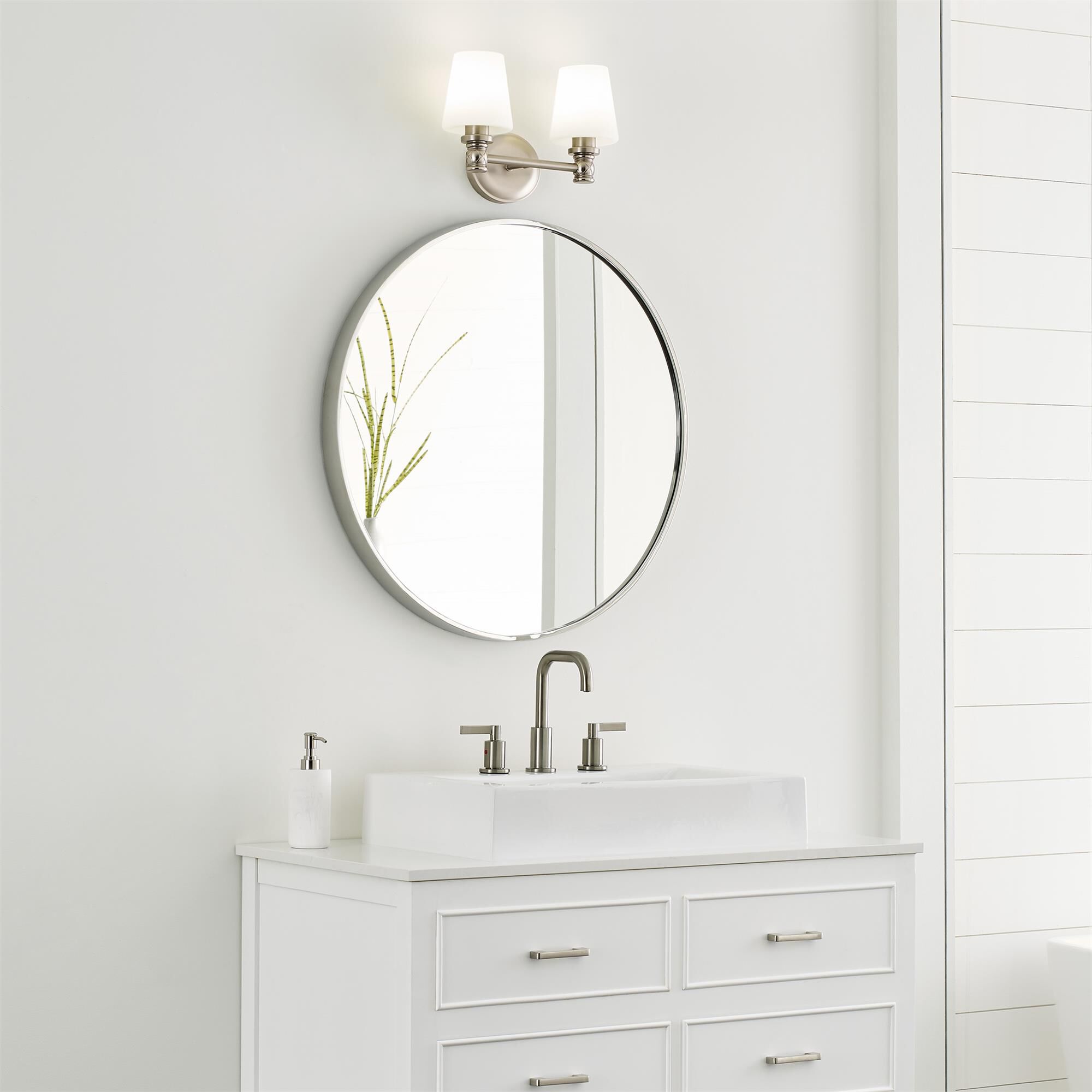 Shown in Satin Nickel finish and Opal Etched Cased glass