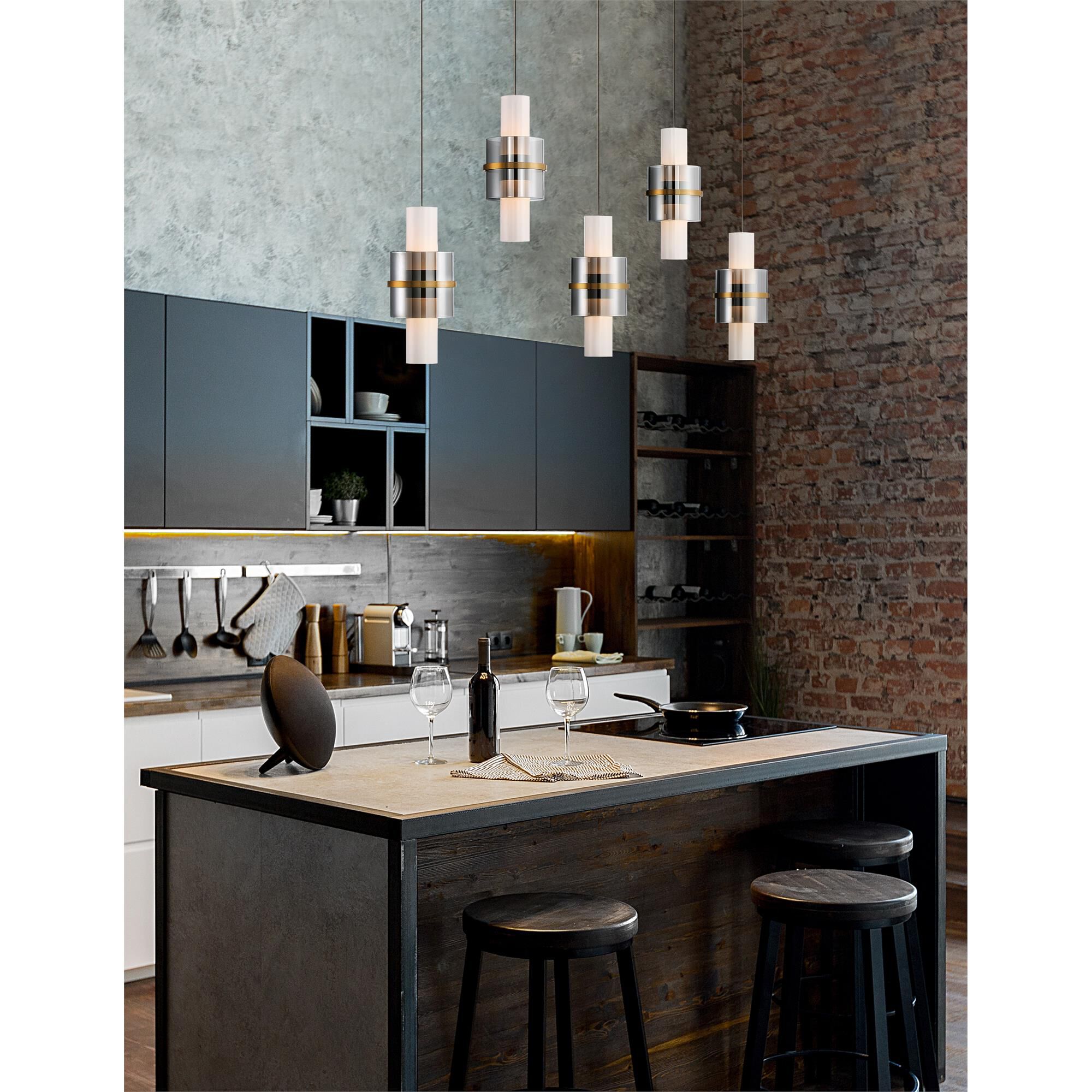 Shown in Brushed Gold finish and Smoked Outer glass