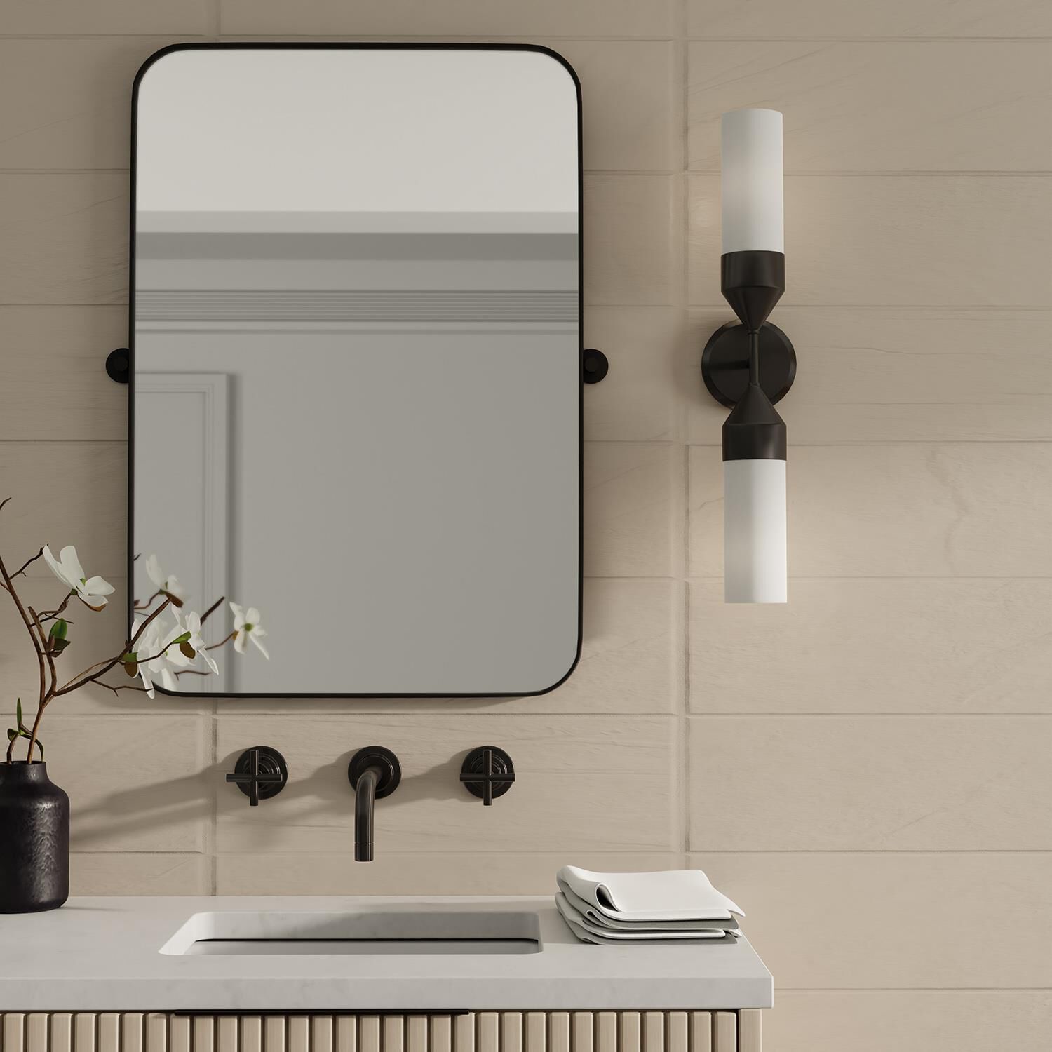 Shown in Matte Black finish and Soft White glass