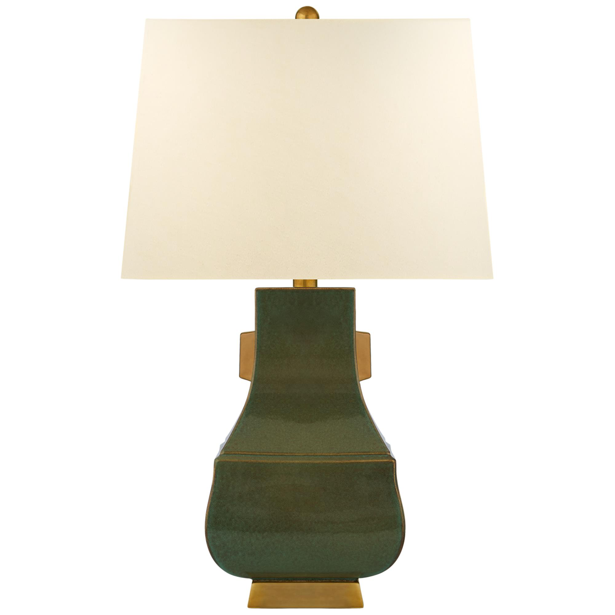 Shown in Oslo Green With Burnt Gold finish and Natural Percale shade