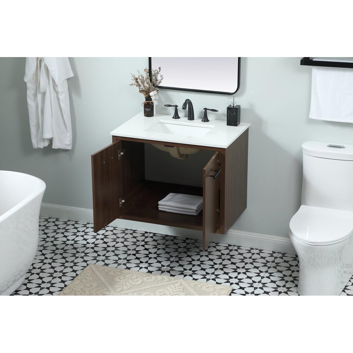 Shown in Walnut finish and No Backsplash accent