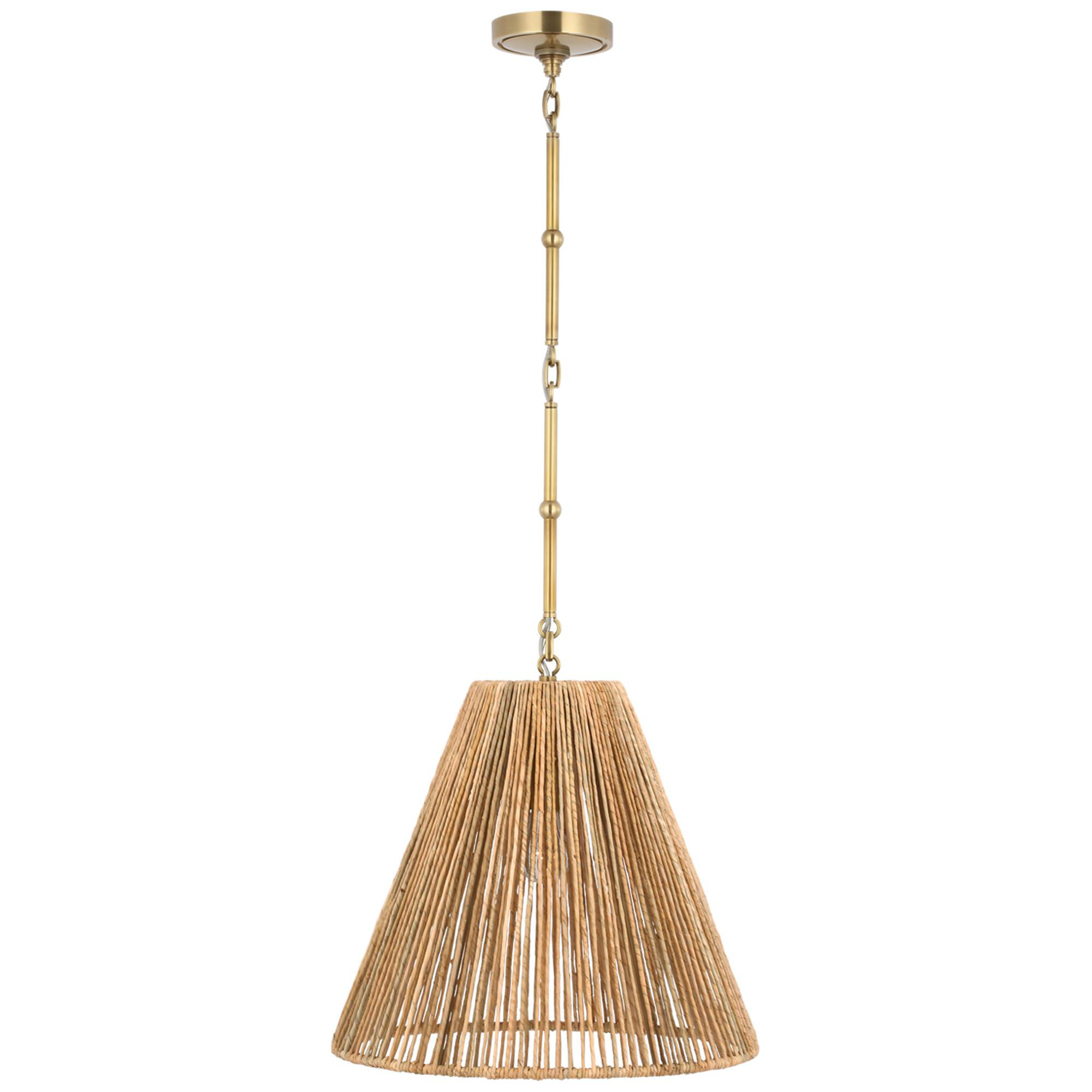 Shown in Hand-Rubbed Antique Brass finish and Natural Abaca shade