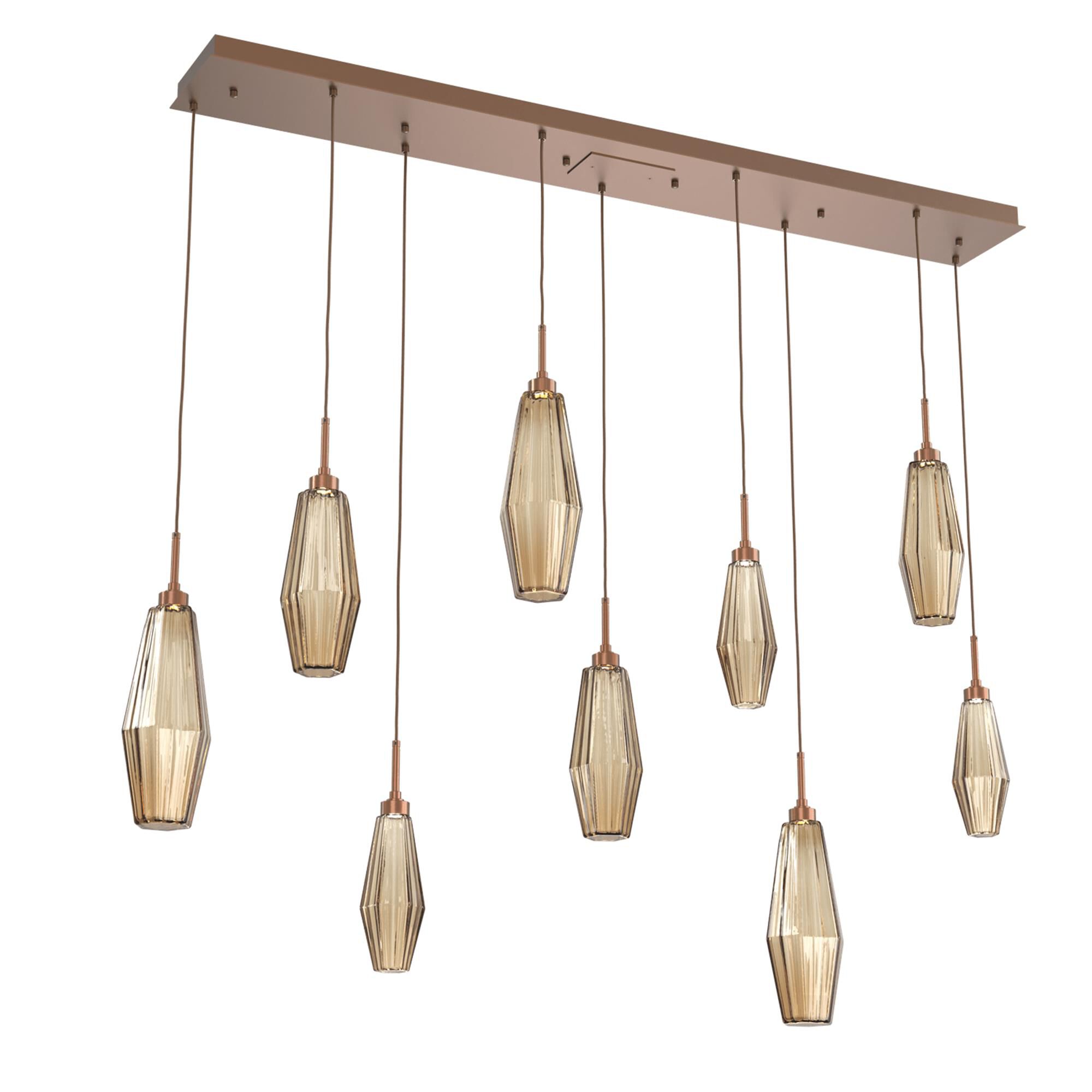 Shown in Burnished Bronze finish and Optic Rib Blown And Bronze glass