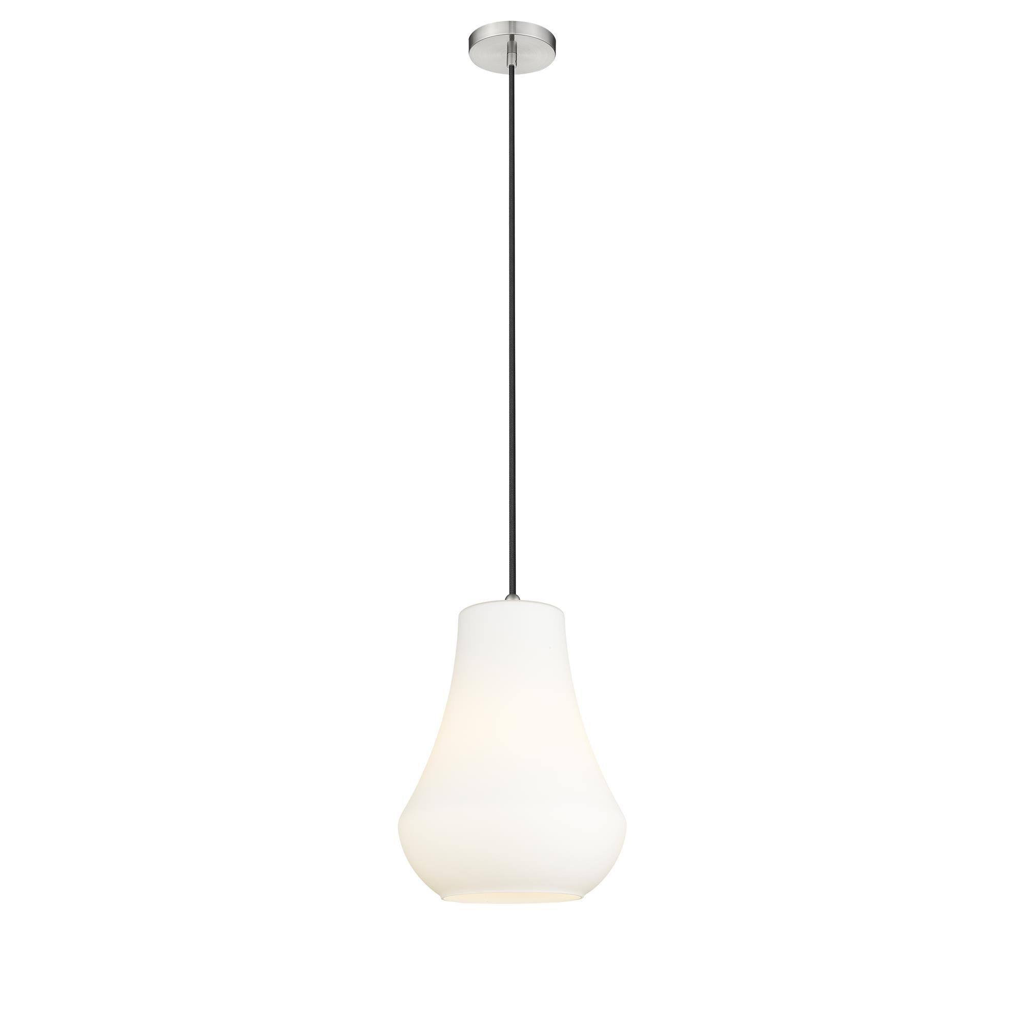 Shown in Brushed Satin Nickel finish and Matte White Cased Fairfield glass and No Shade shade