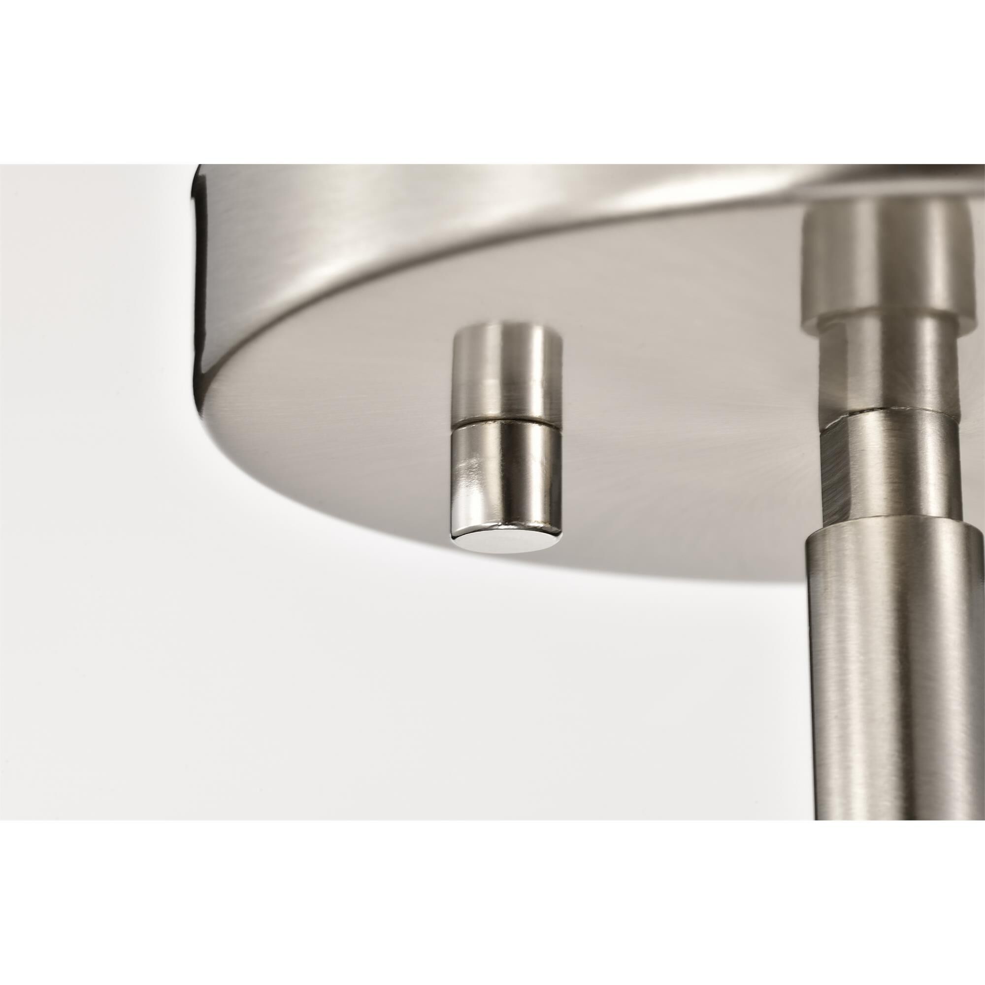 Shown in Brushed Nickel finish and Ribbed White glass