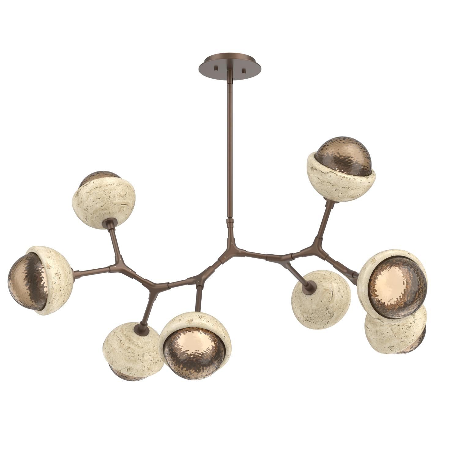 Shown in Burnished Bronze finish and Bronze glass and Travertine Stone accent