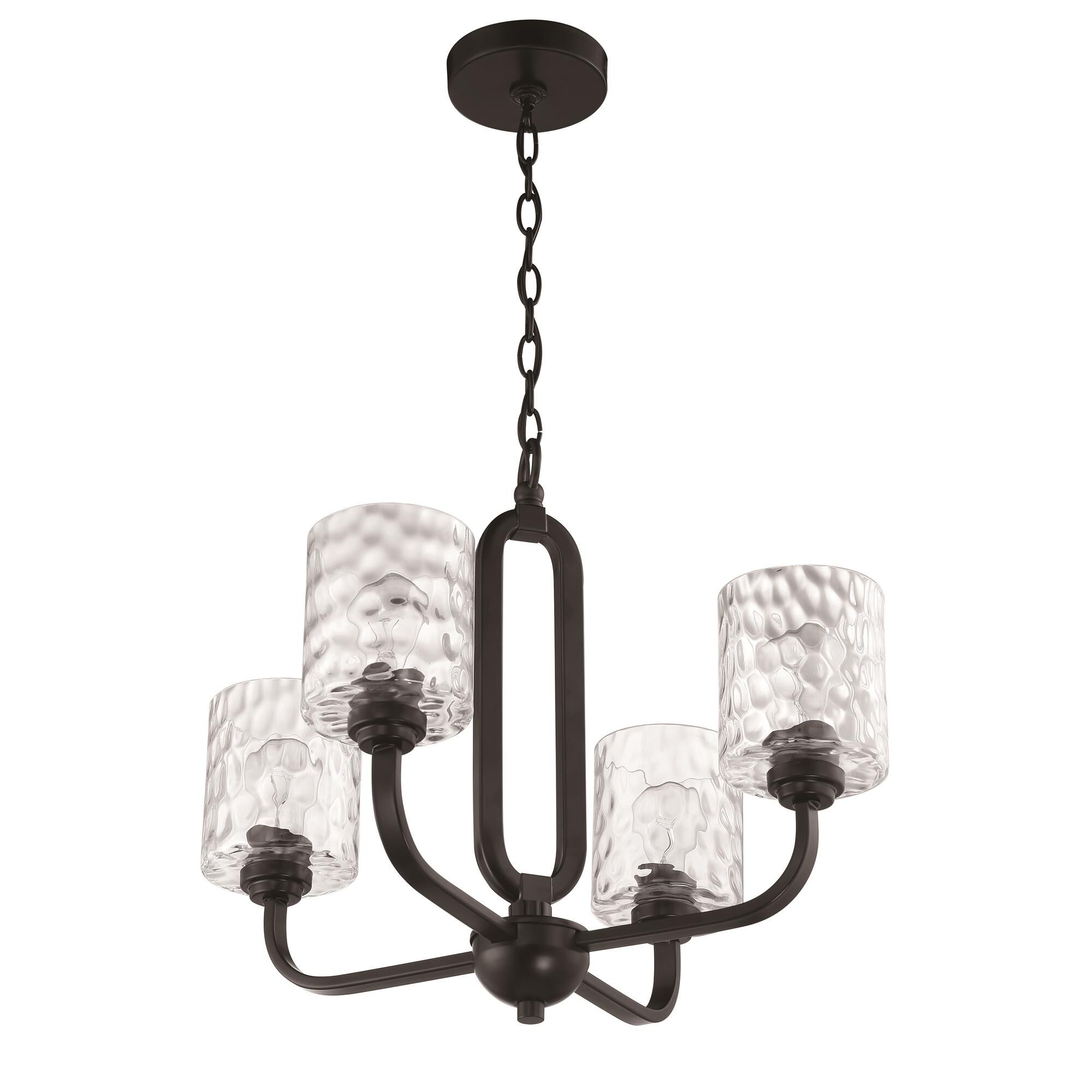 Shown in Flat Black finish and Clear Hammered glass and Glass shade