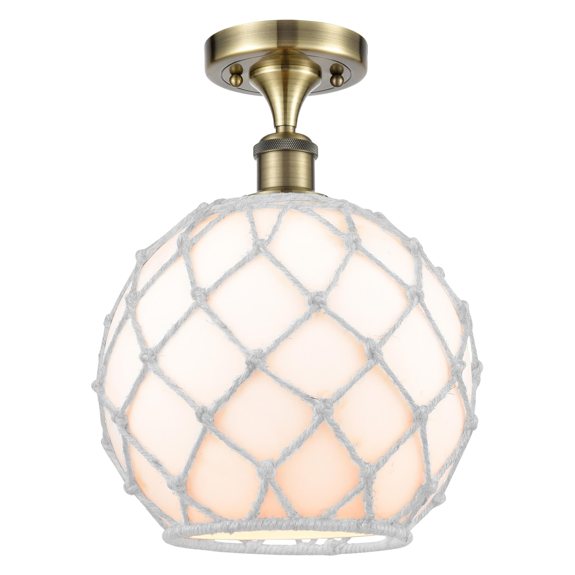 Shown in Antique Brass finish and White with White Rope glass