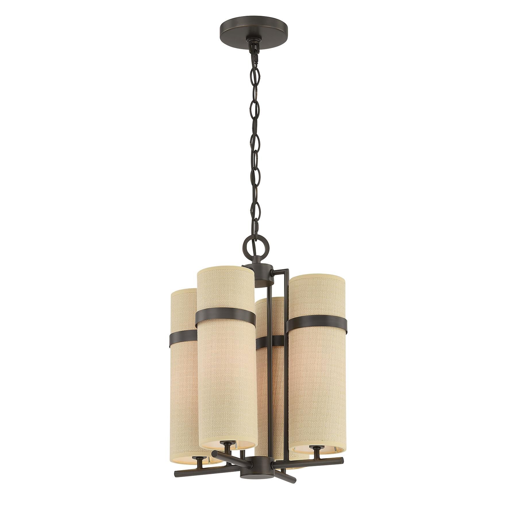 Shown in Mediterranean Bronze finish and Beige Fabric shade