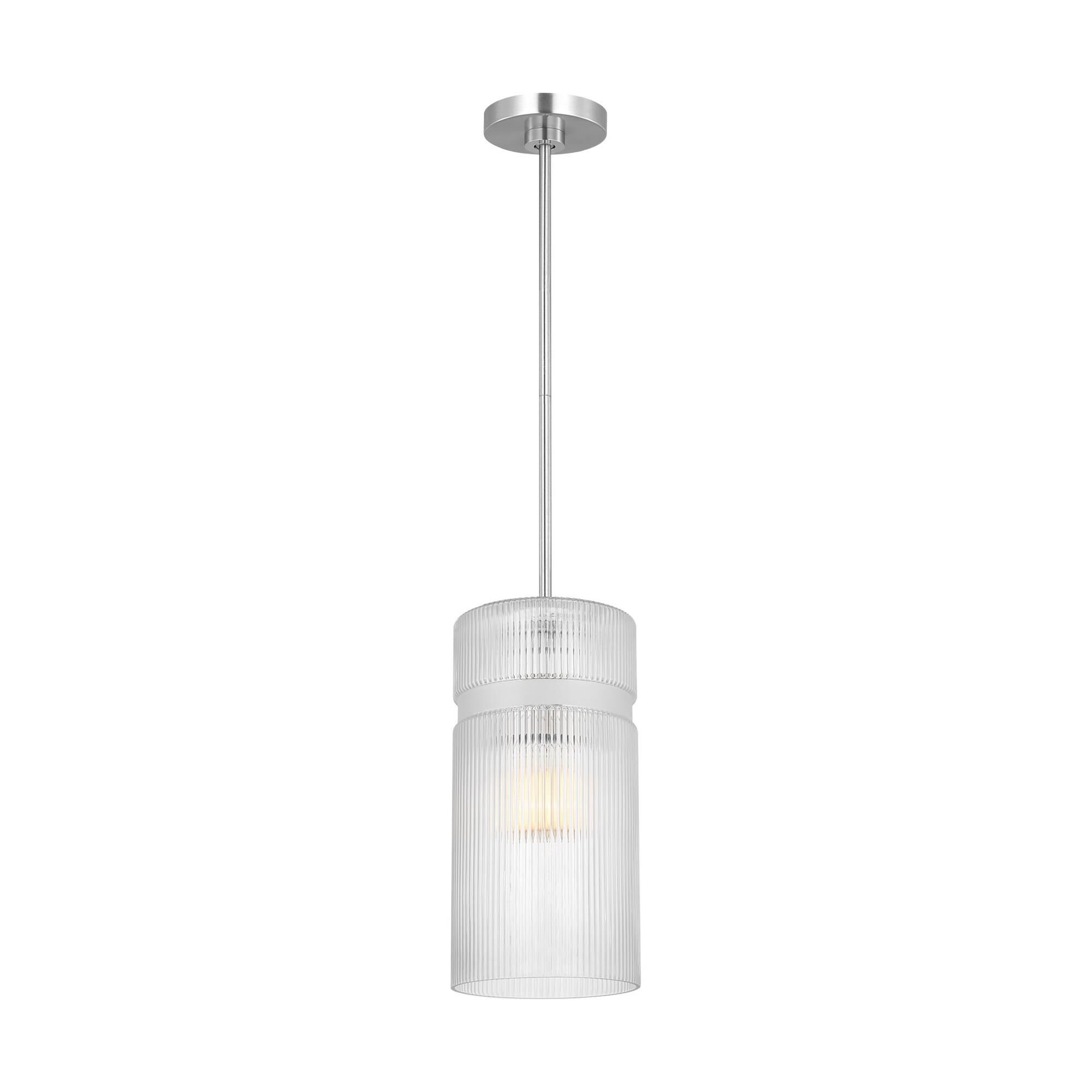 Shown in Brushed Nickel finish and Clear Ribbed glass