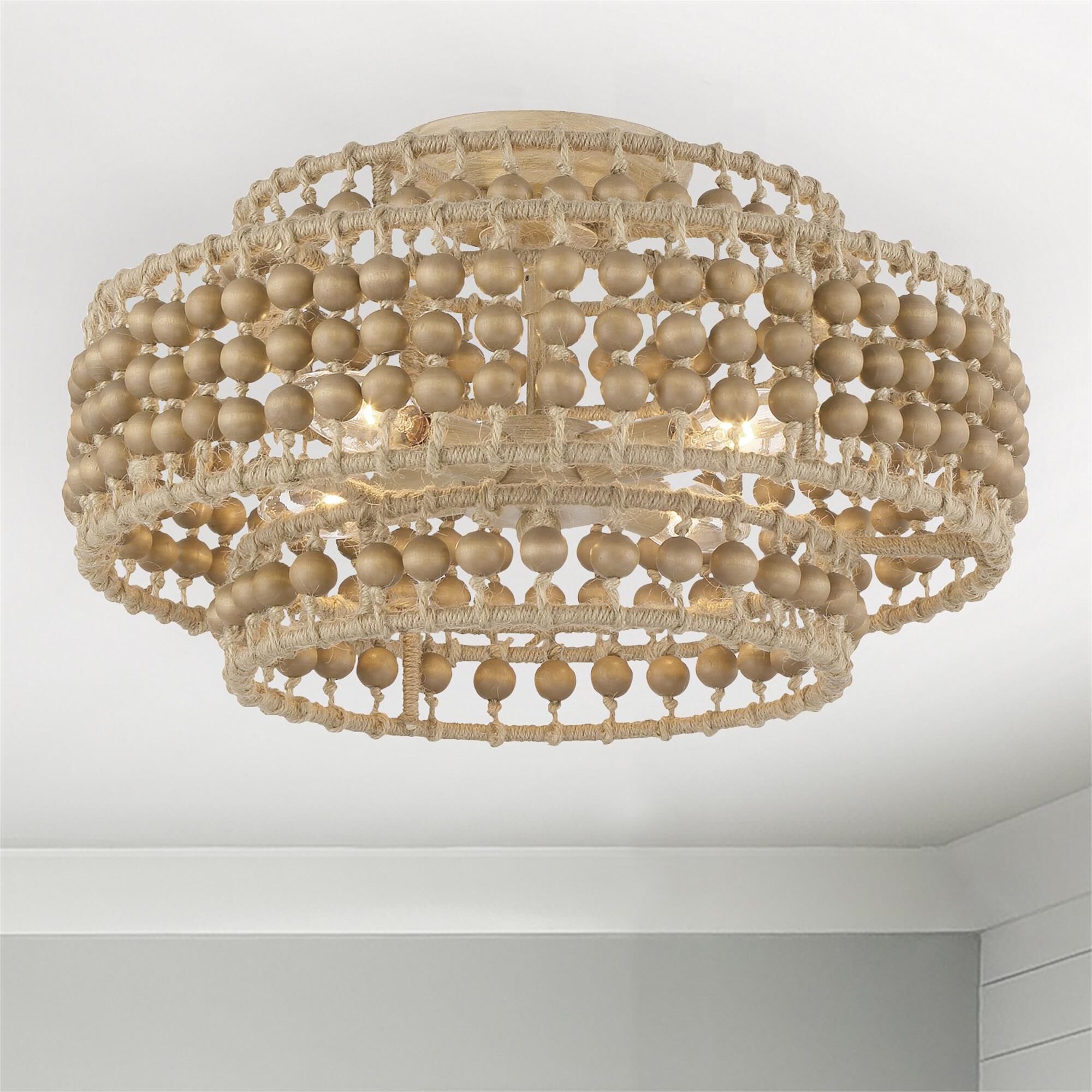 Shown in Burnished Silver finish and Natural Wood Beads shade