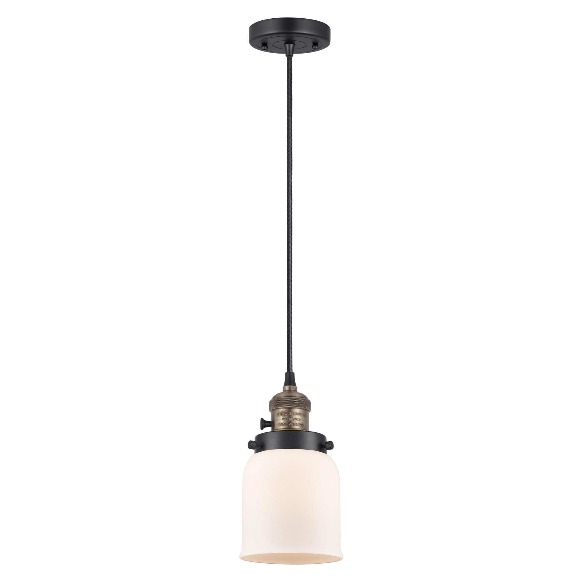 Shown in Black Antique Brass finish and Matte White glass