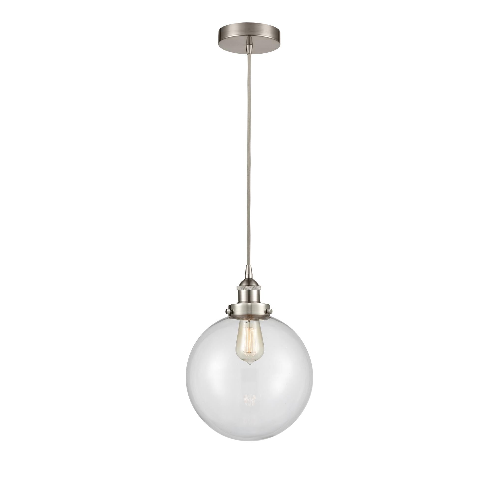 Shown in Brushed Satin Nickel finish and Clear glass
