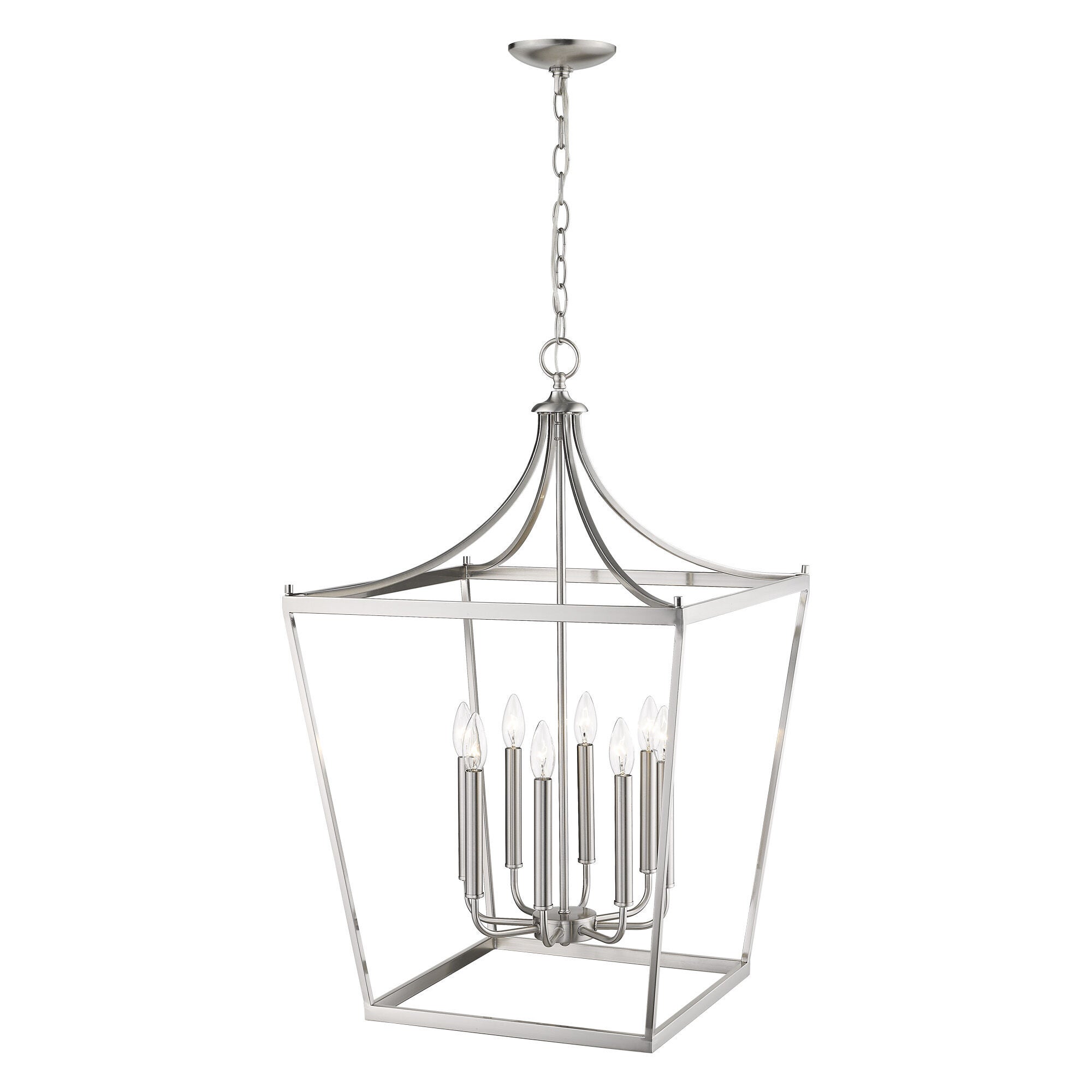 Shown in Satin Nickel finish and -- glass and -- shade