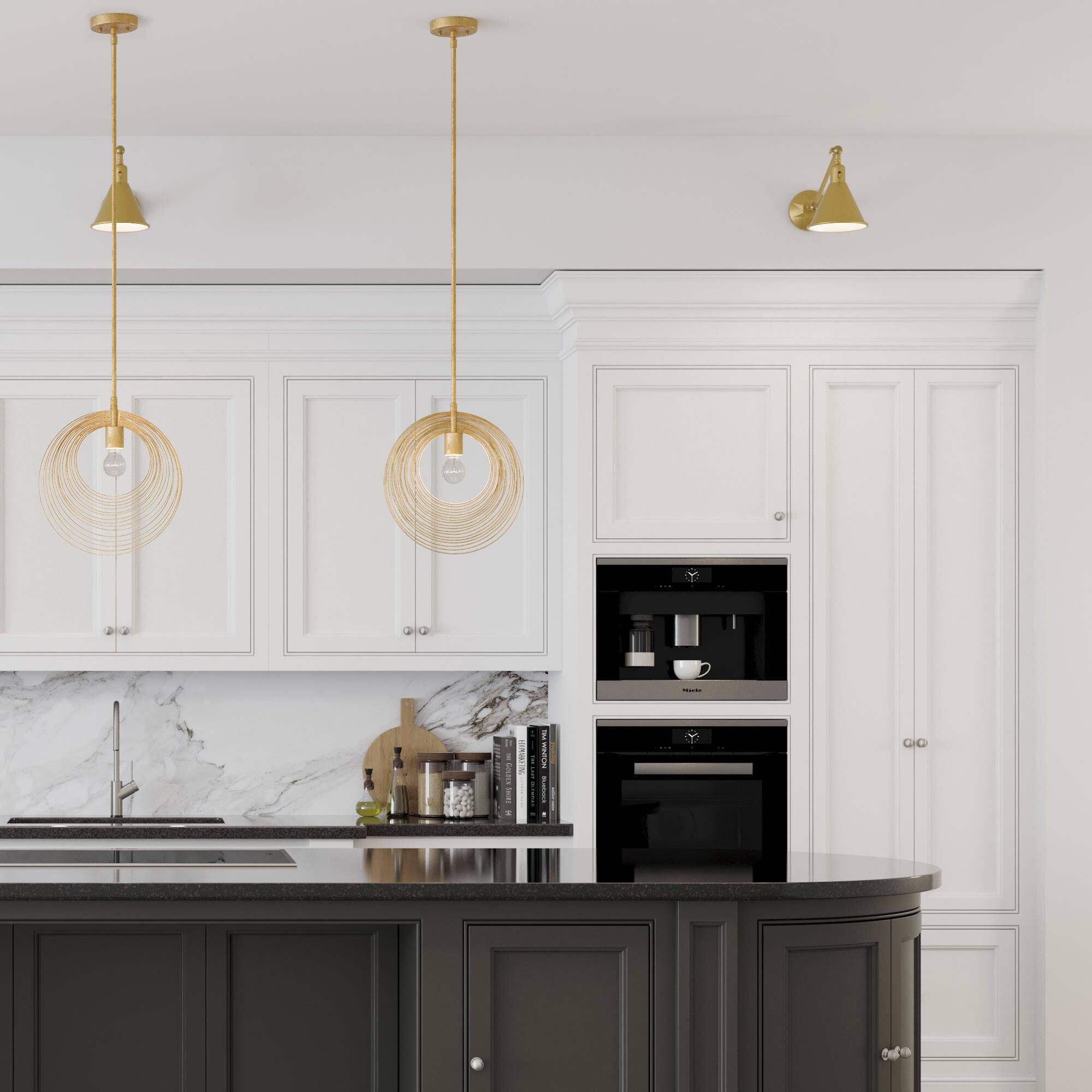 Shown in Aged Brass finish and Steel glass and Aged Brass shade