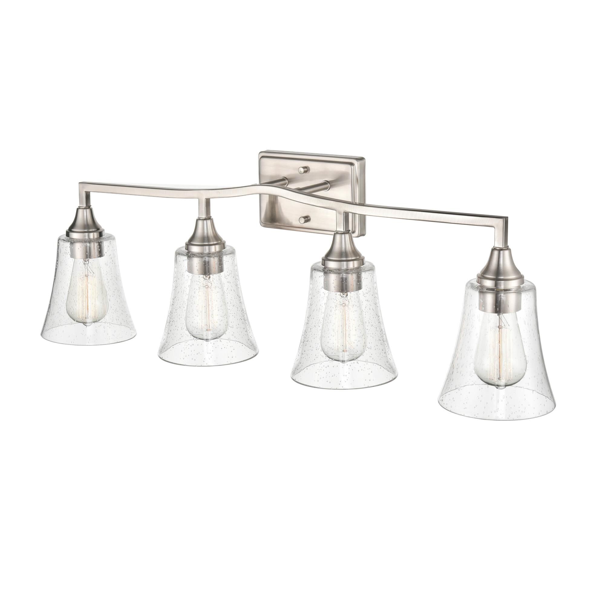 Shown in Brushed Nickel finish and Clear Seeded glass