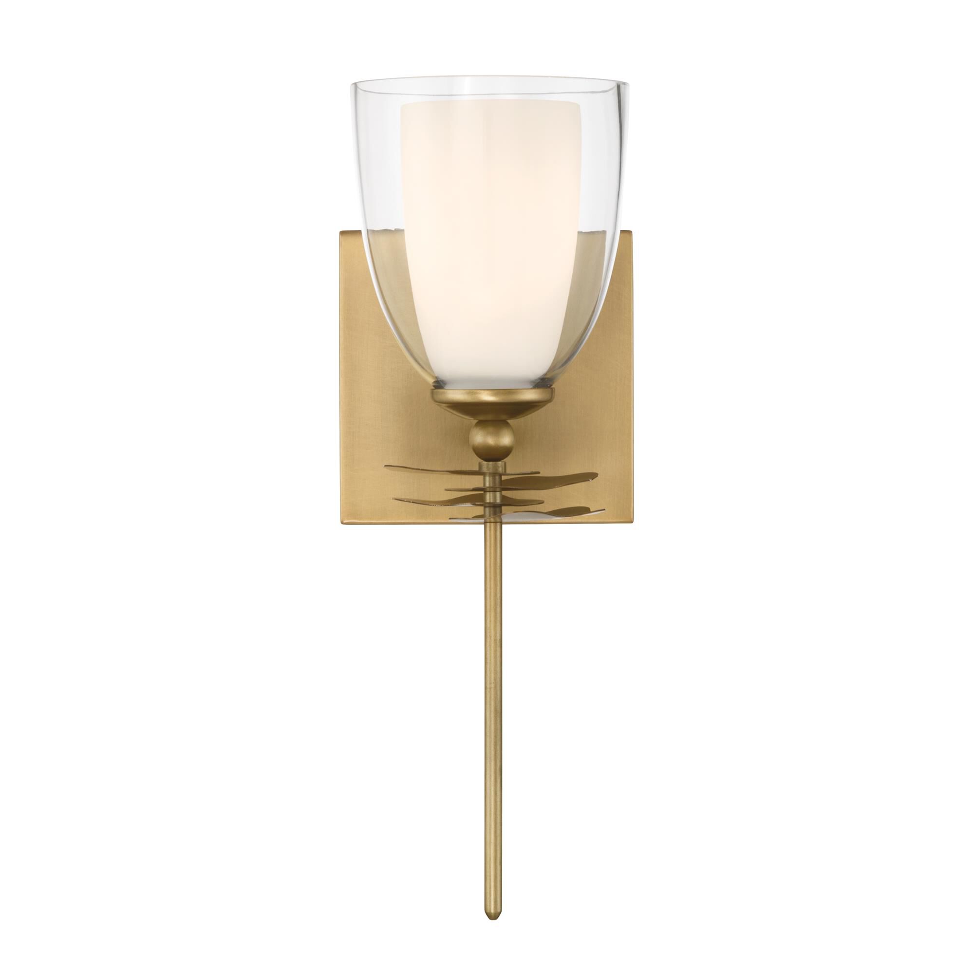 Shown in Legacy Brass finish and Clear and Opal White glass