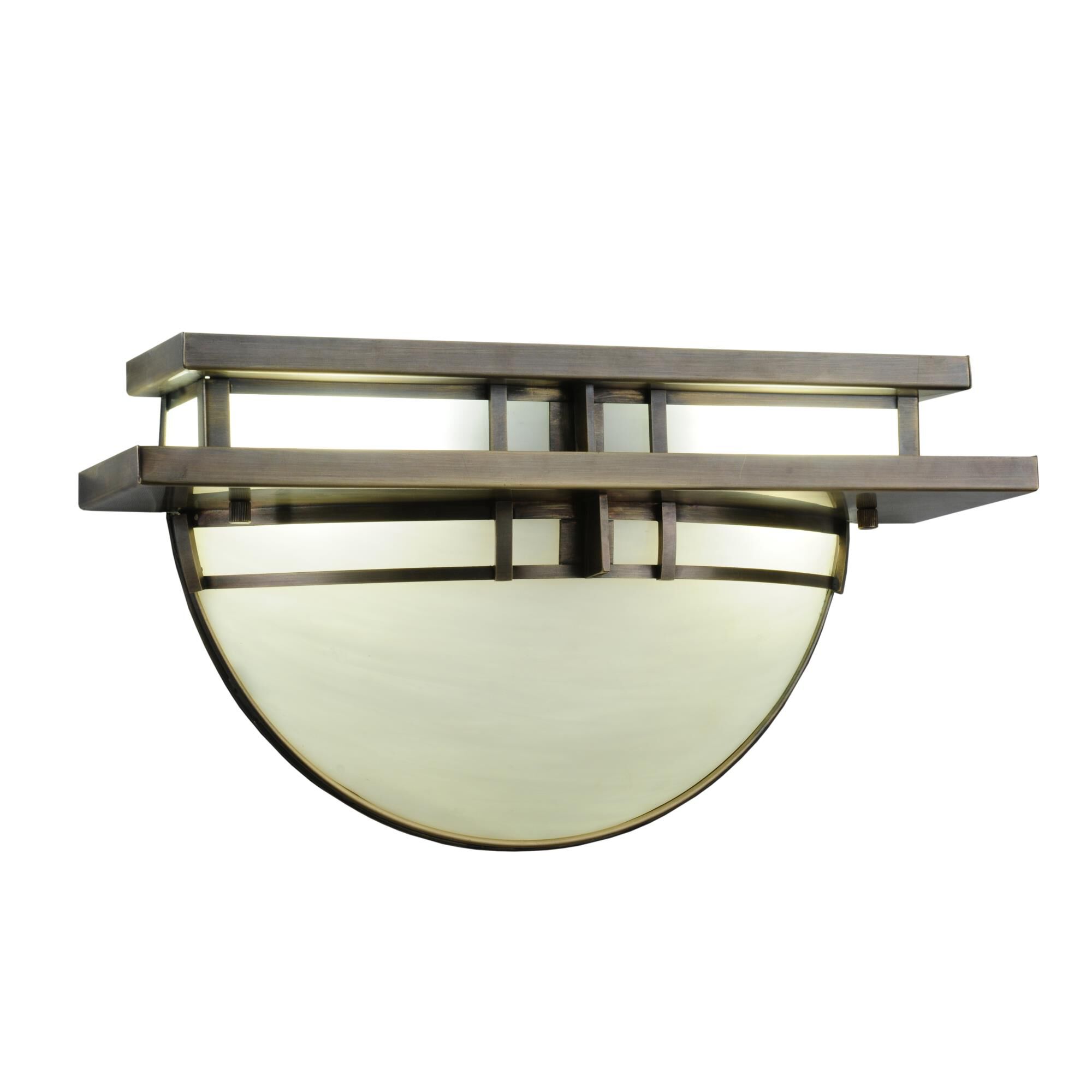 Shown in Antique Brass finish and White glass