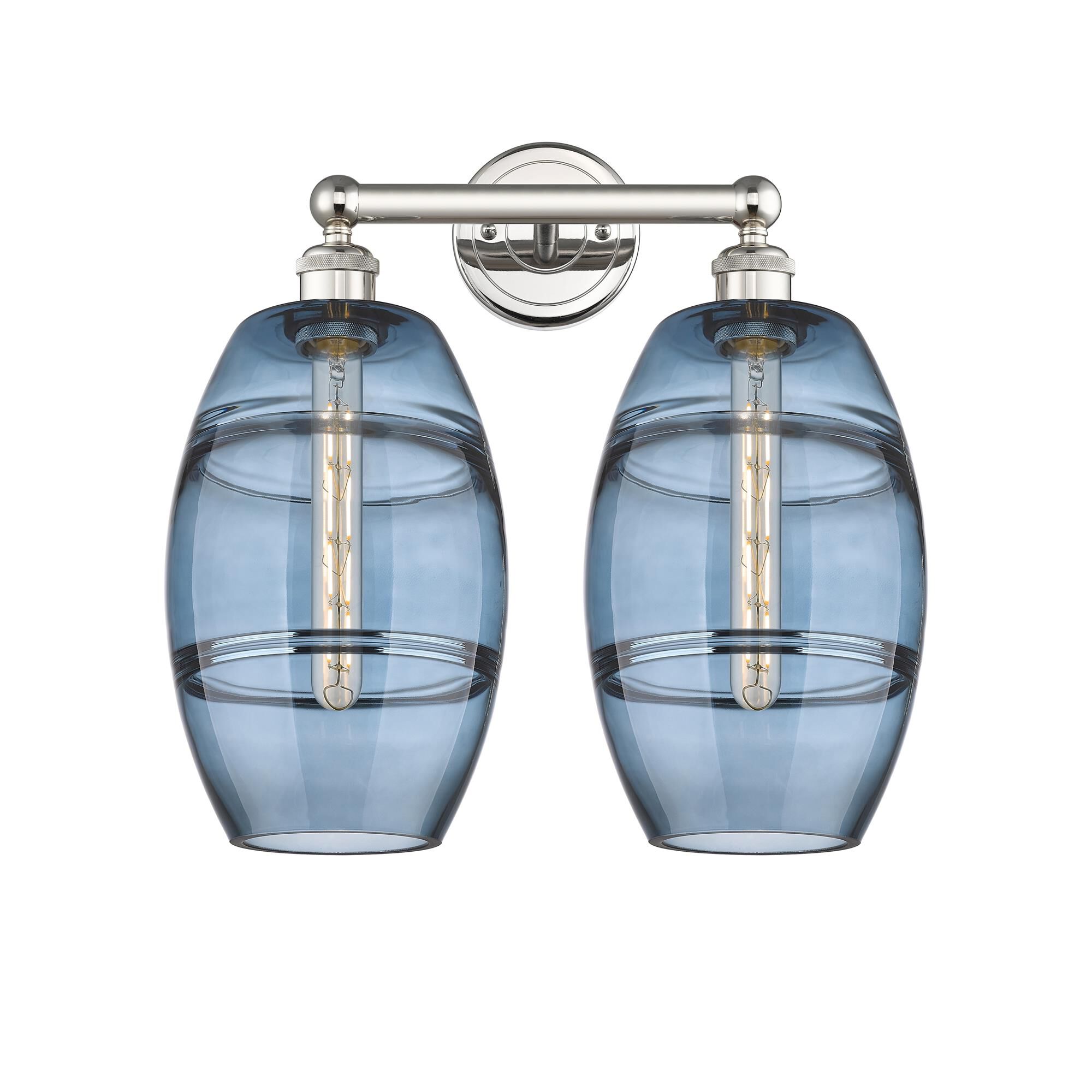 Shown in Polished Nickel finish and Princess Blue glass