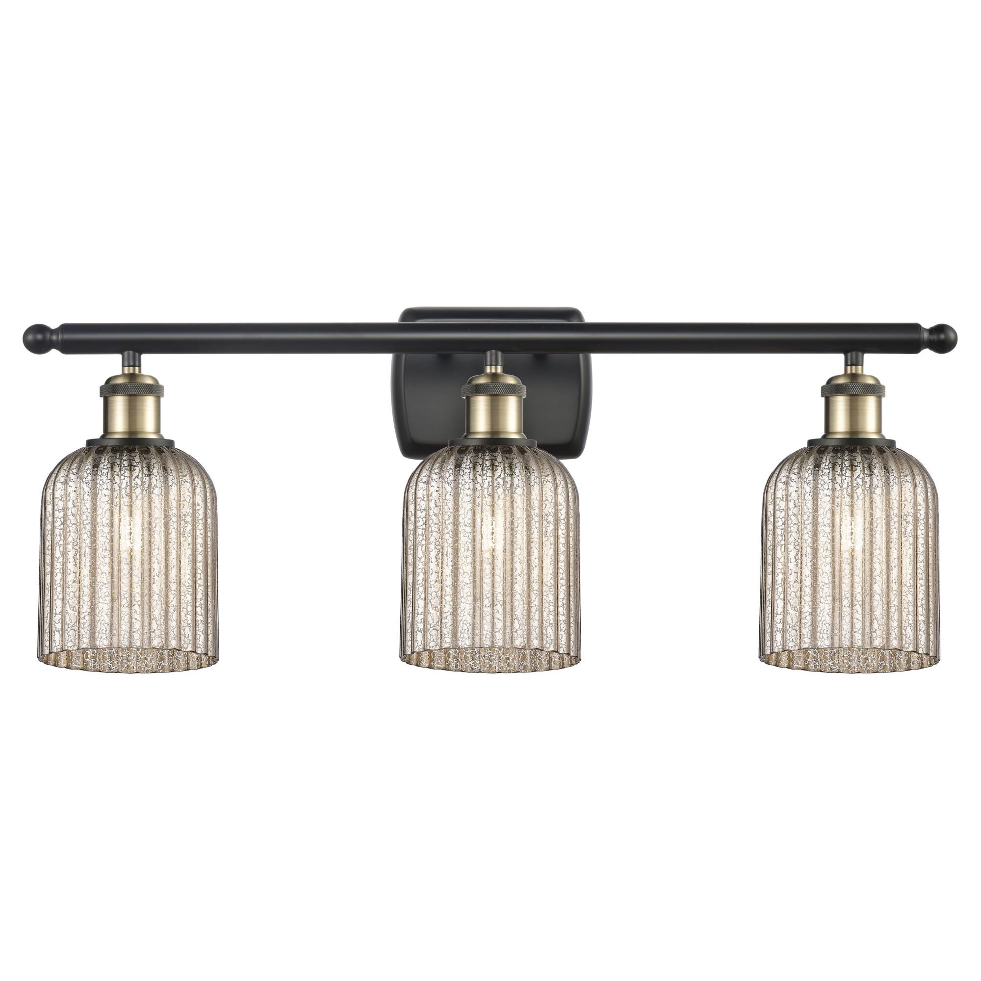 Shown in Black Antique Brass finish and Mercury shade