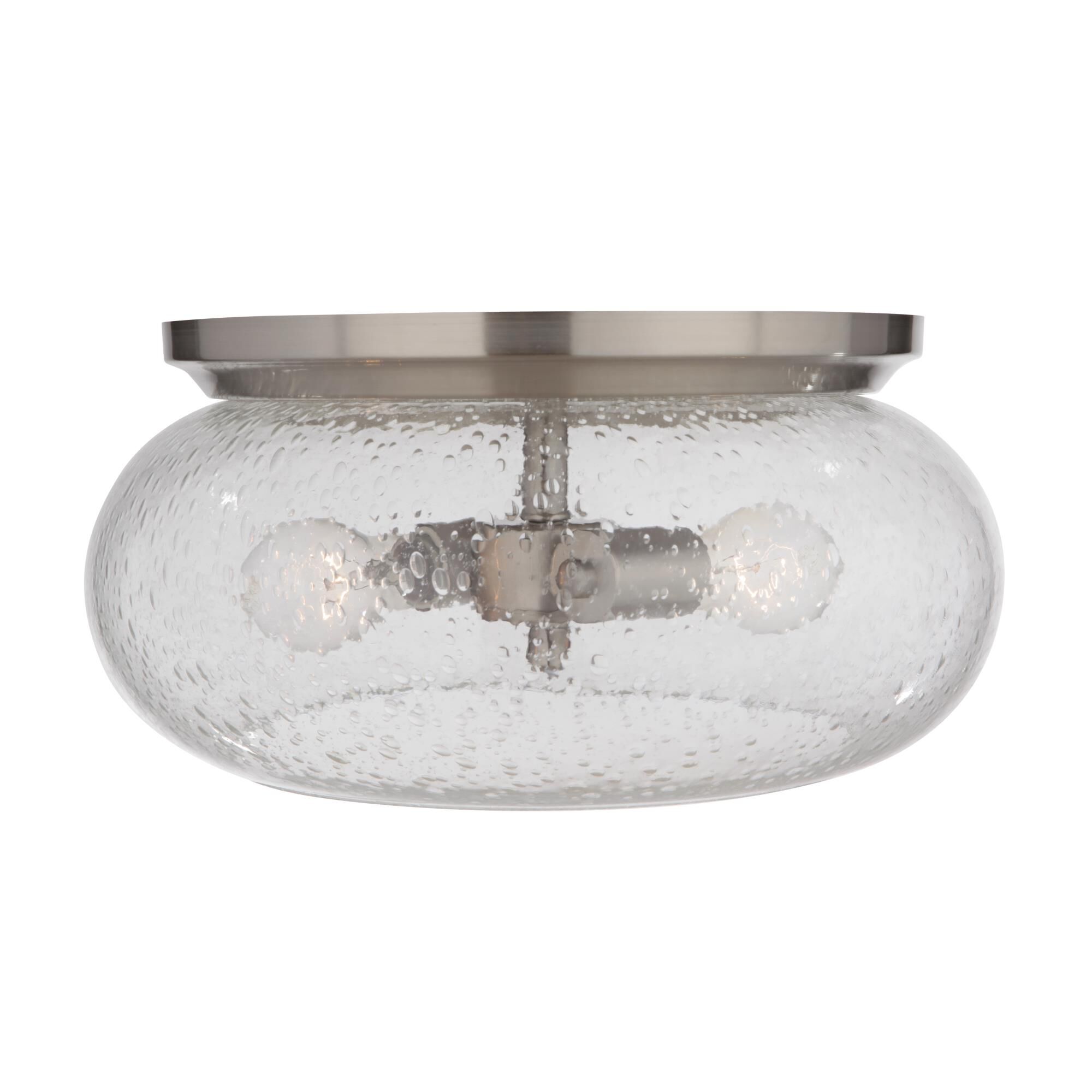 Shown in Brushed Polished Nickel finish and Clear Seeded glass and Glass shade