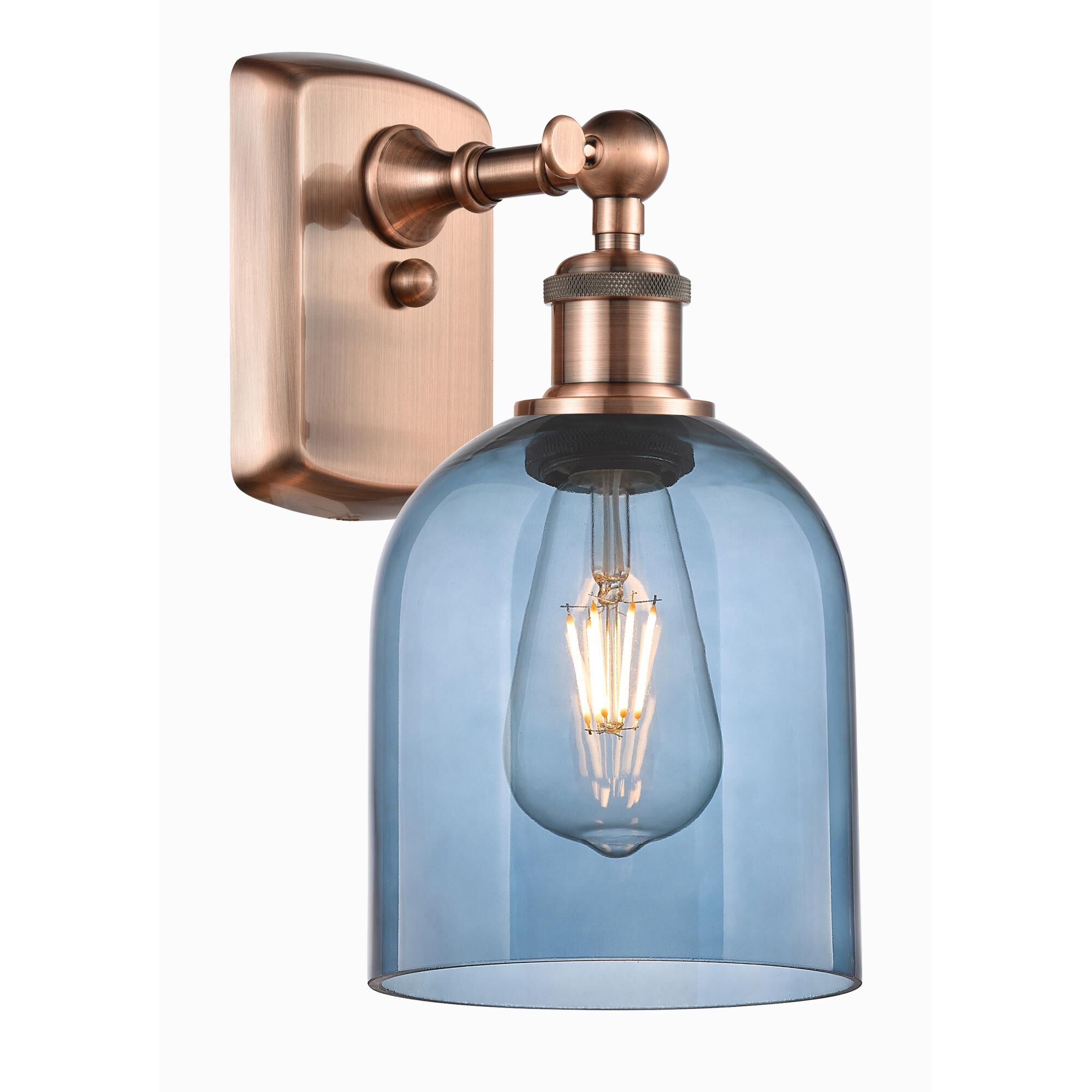 Shown in Antique Copper finish and Princess Blue glass