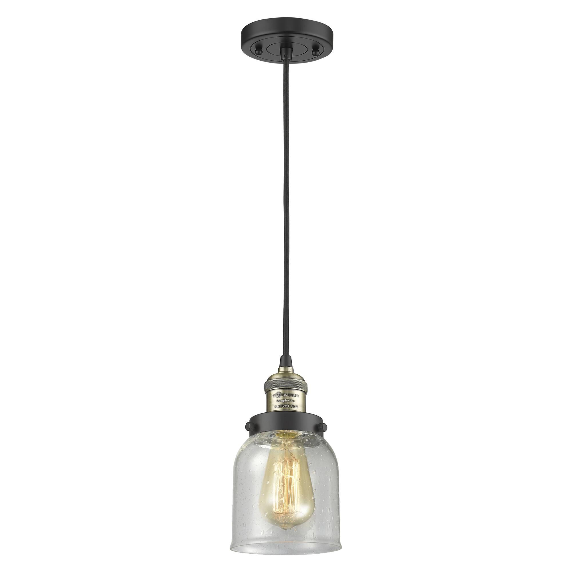 Shown in Black Antique Brass finish and Seedy glass