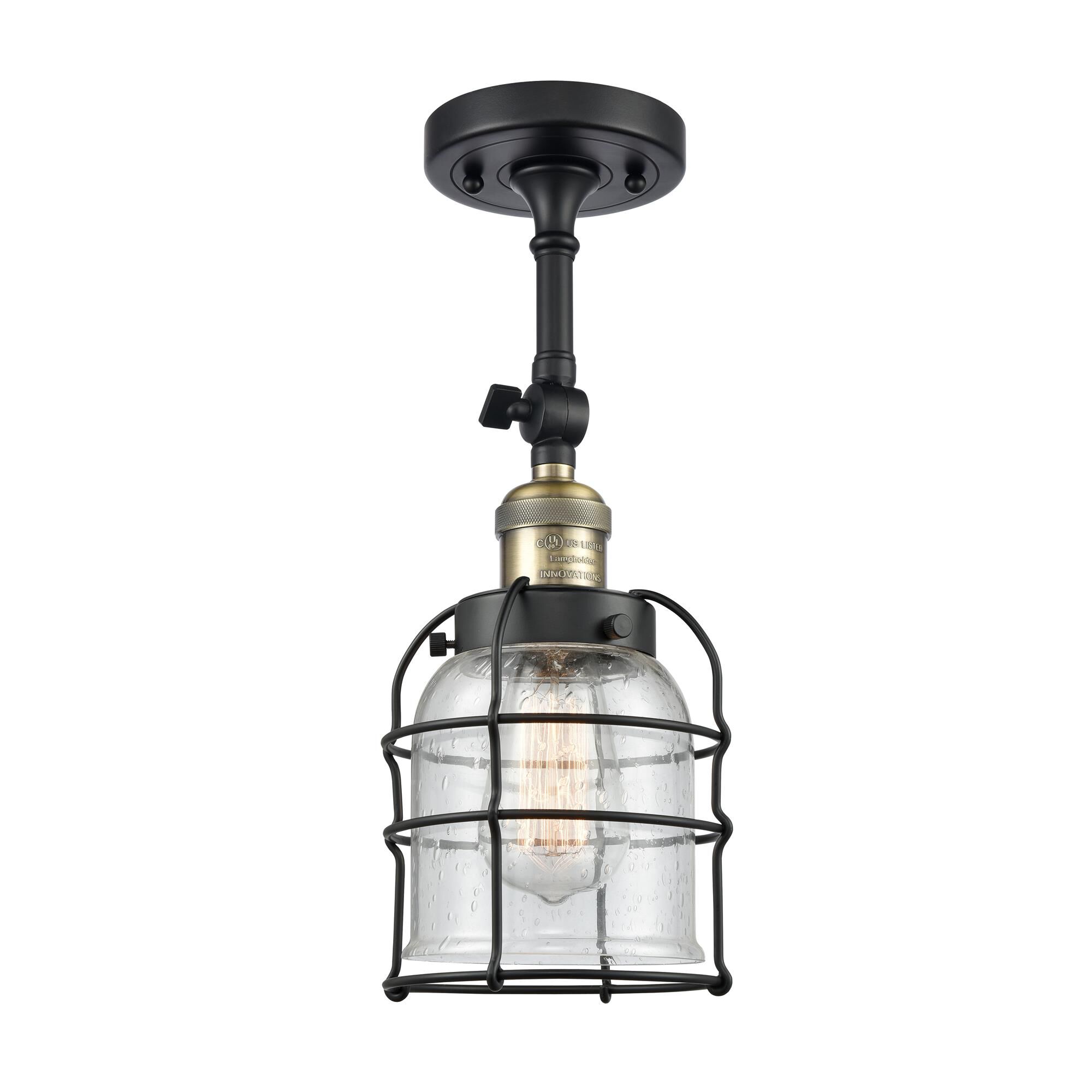 Shown in Black Antique Brass finish and Seedy glass