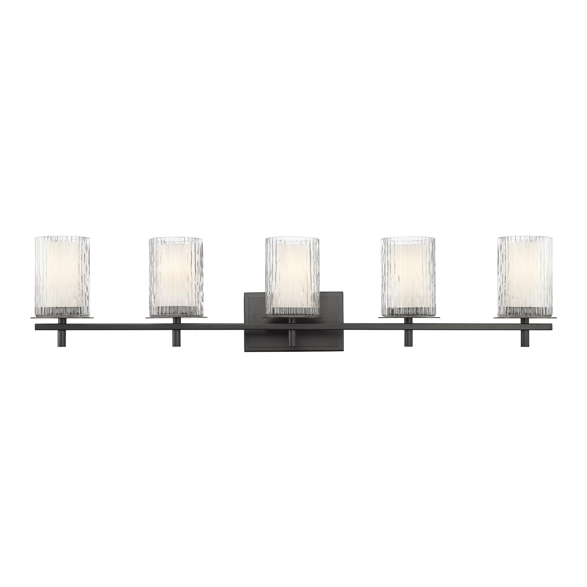 Shown in Matte Black finish and Clear + Etched Opal glass and Clear + Etched Opal shade