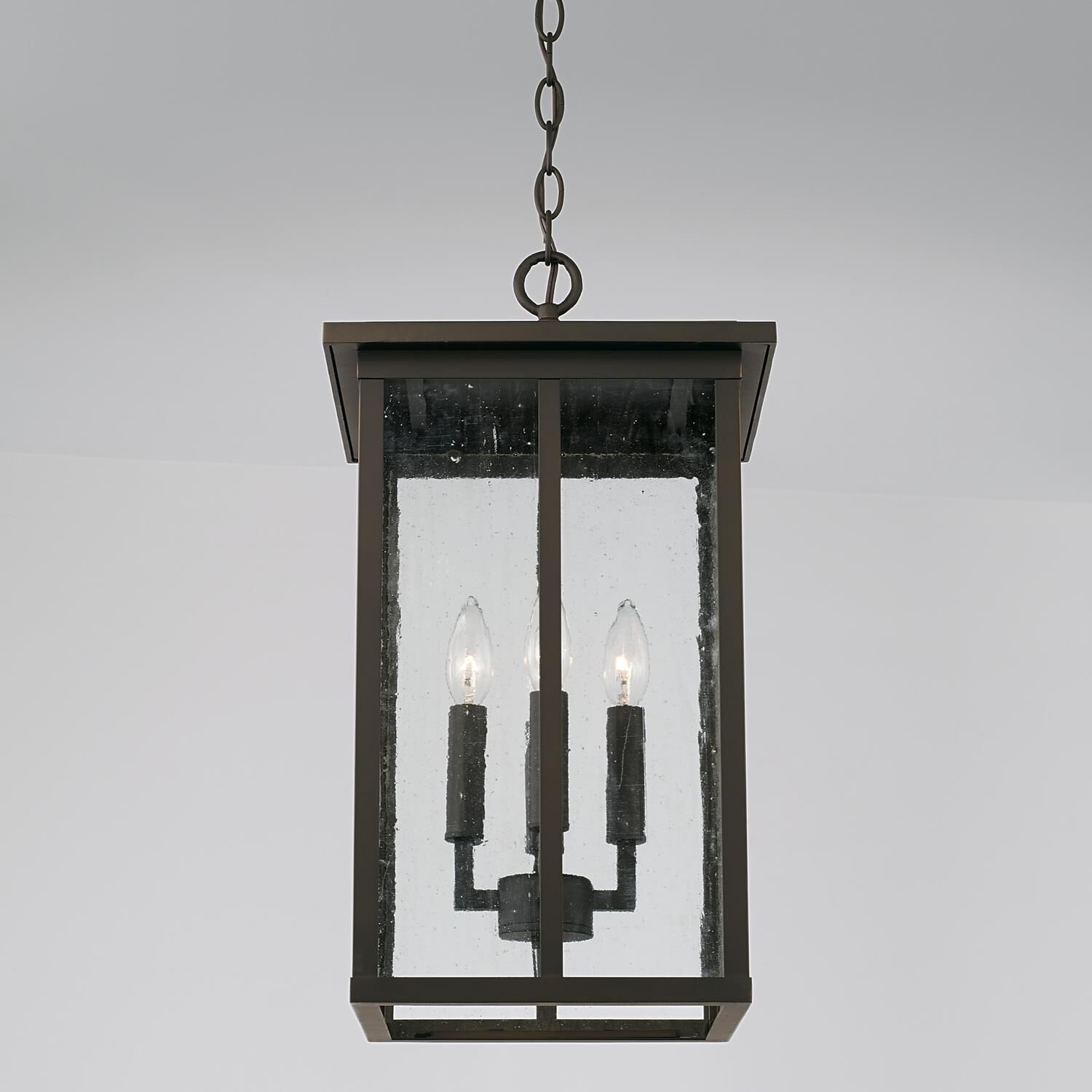 Shown in Oiled Bronze finish and Antiqued glass