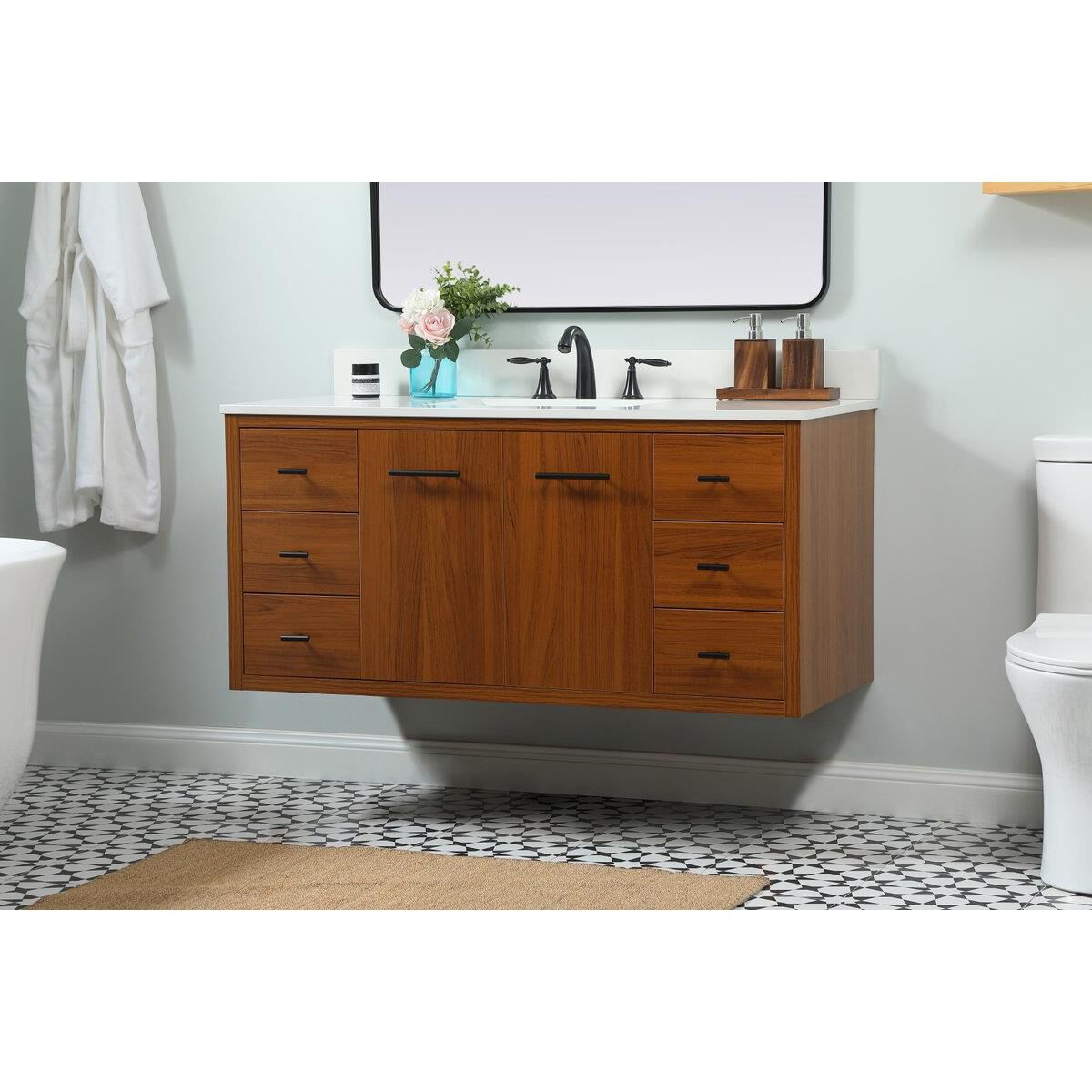 Shown in Teak finish and Backsplash accent