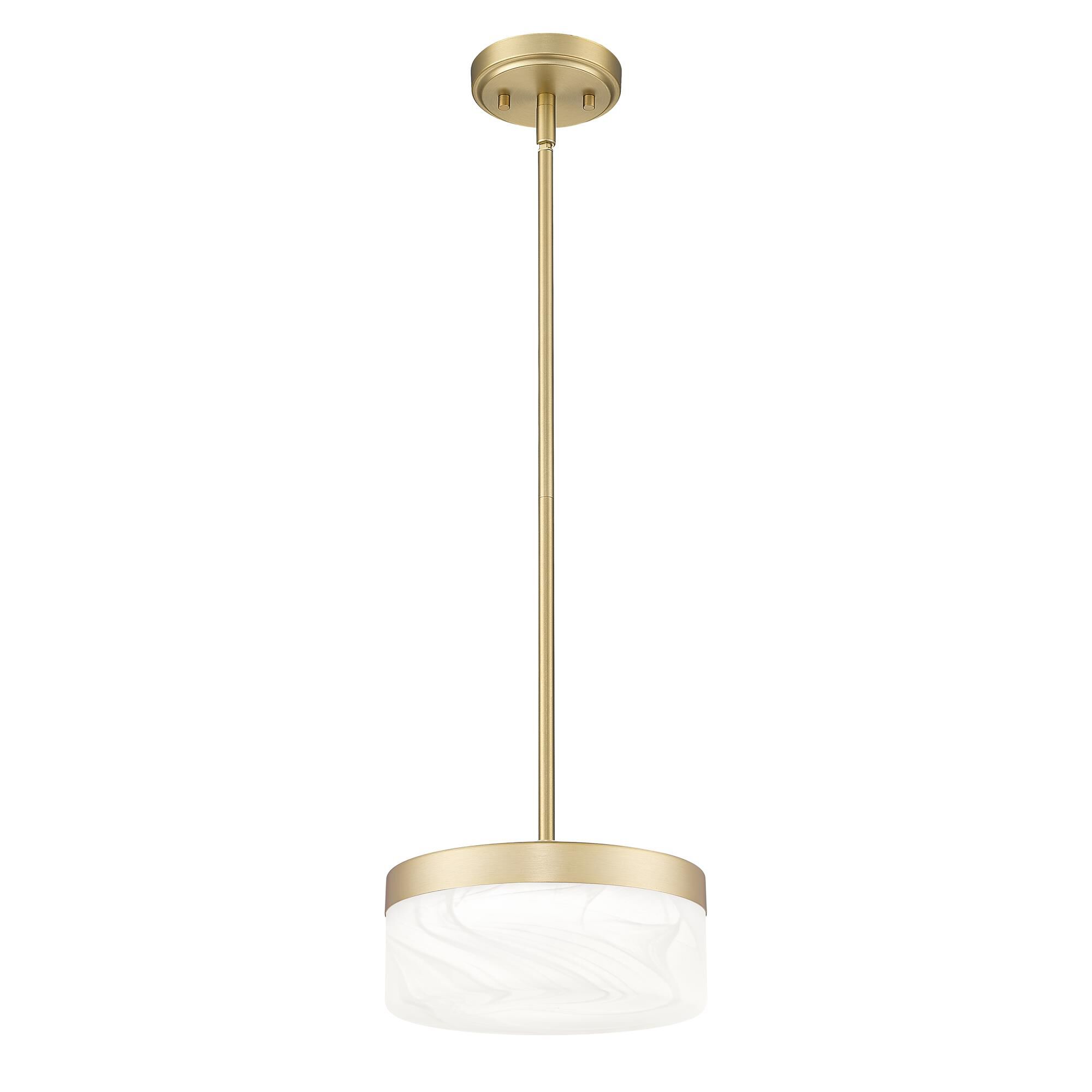 Shown in Modern Gold finish and Feathered White glass