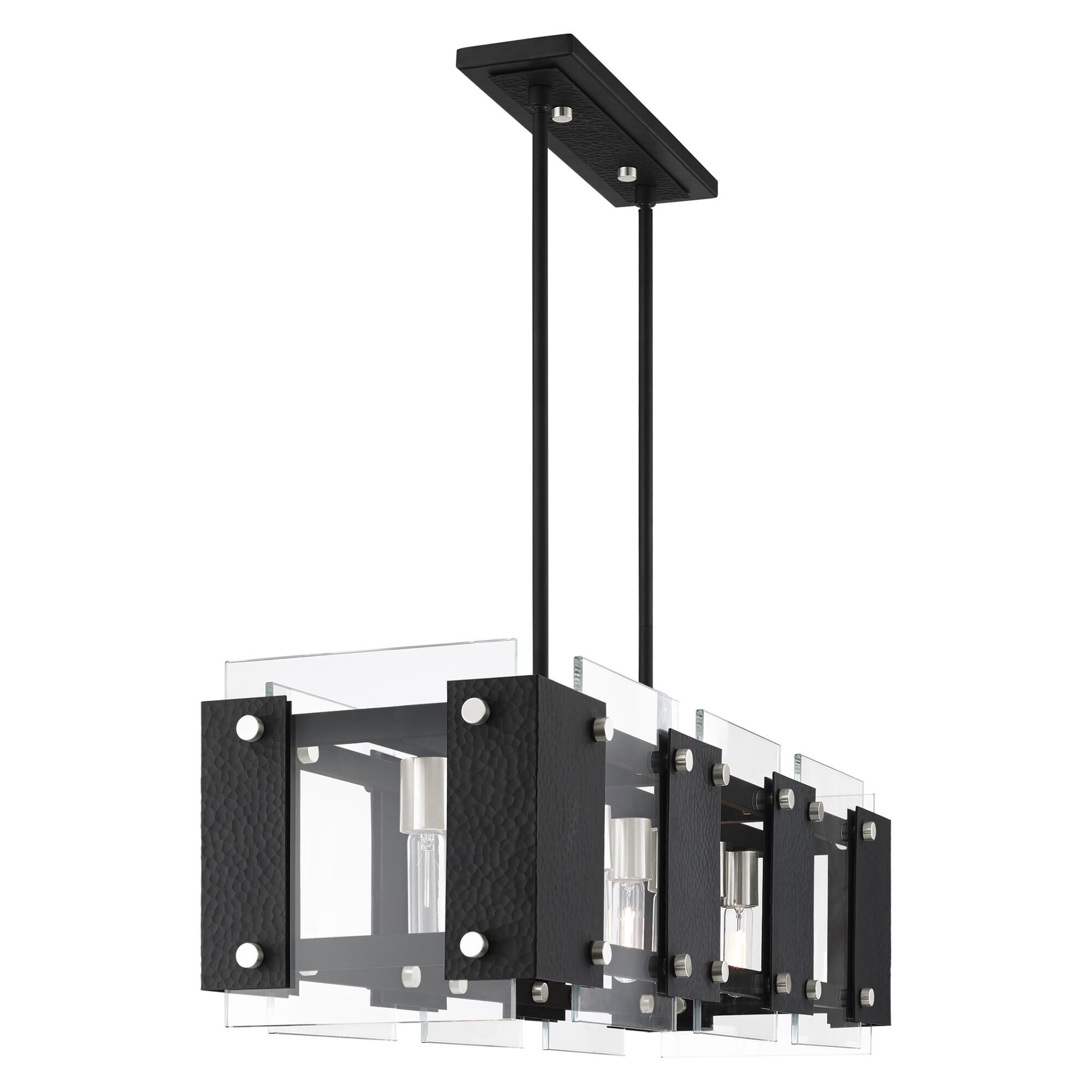 Shown in Black With Brushed Nickel Accents finish and Clear glass and Clear Glass shade